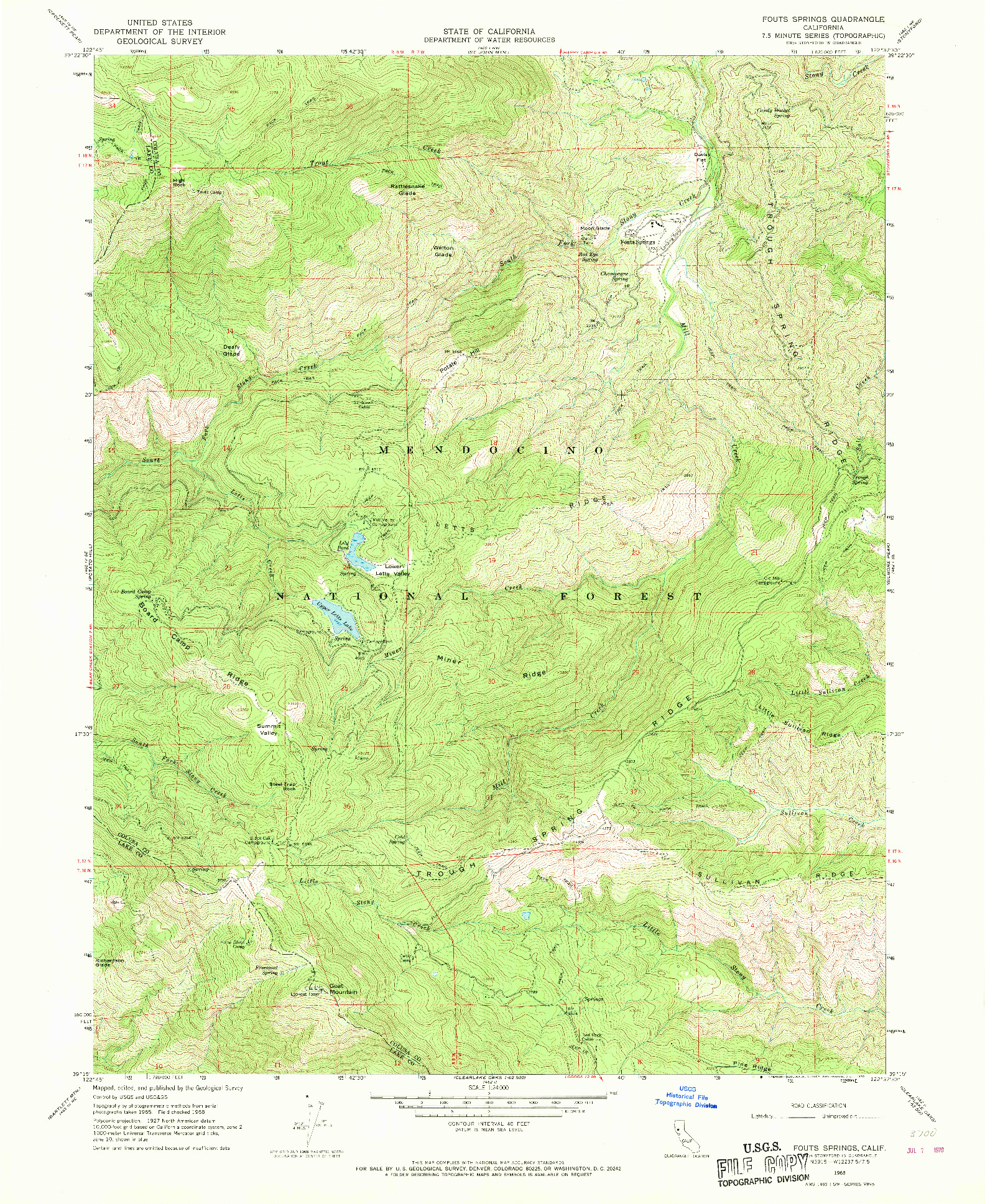 USGS 1:24000-SCALE QUADRANGLE FOR FOUTS SPRINGS, CA 1968