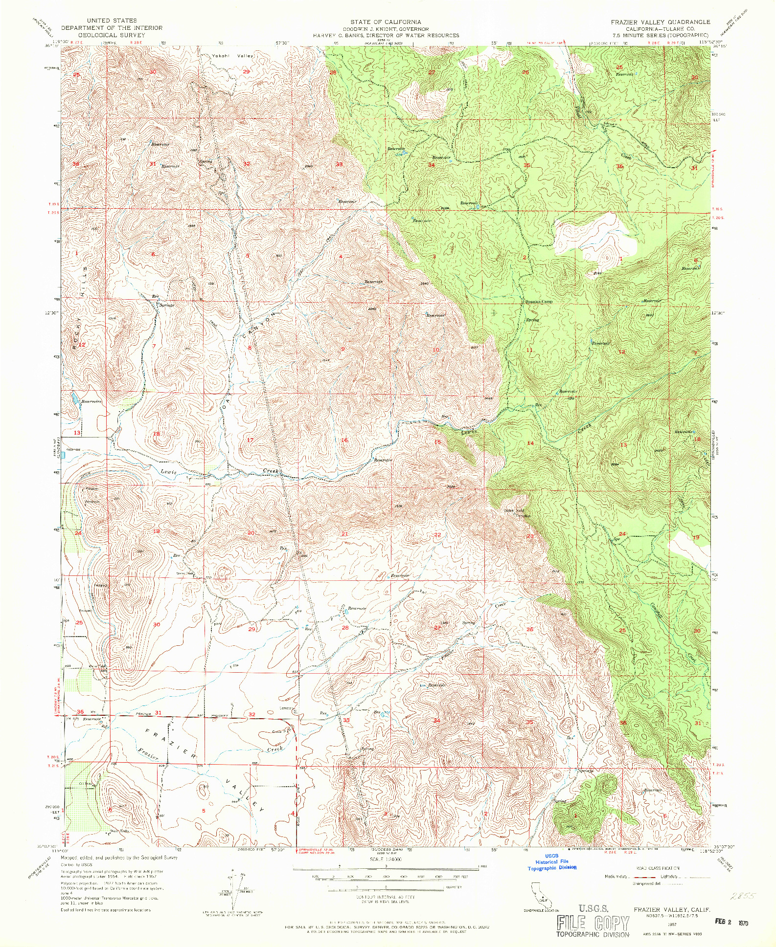 USGS 1:24000-SCALE QUADRANGLE FOR FRAZIER VALLEY, CA 1957