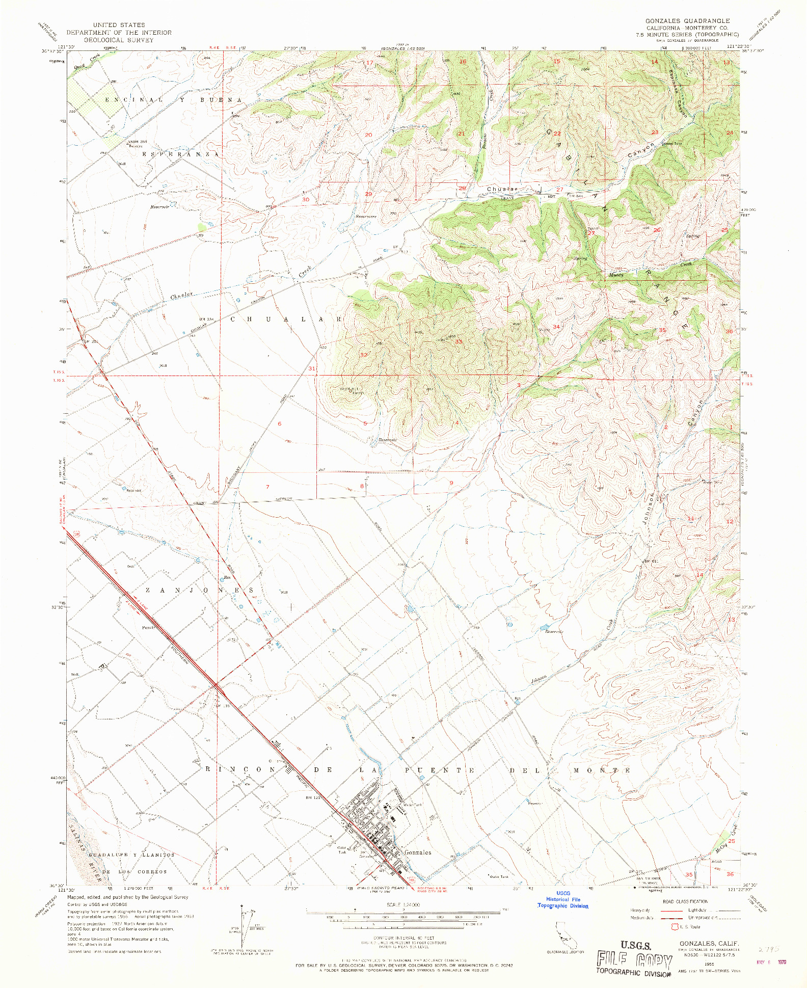 USGS 1:24000-SCALE QUADRANGLE FOR GONZALES, CA 1955