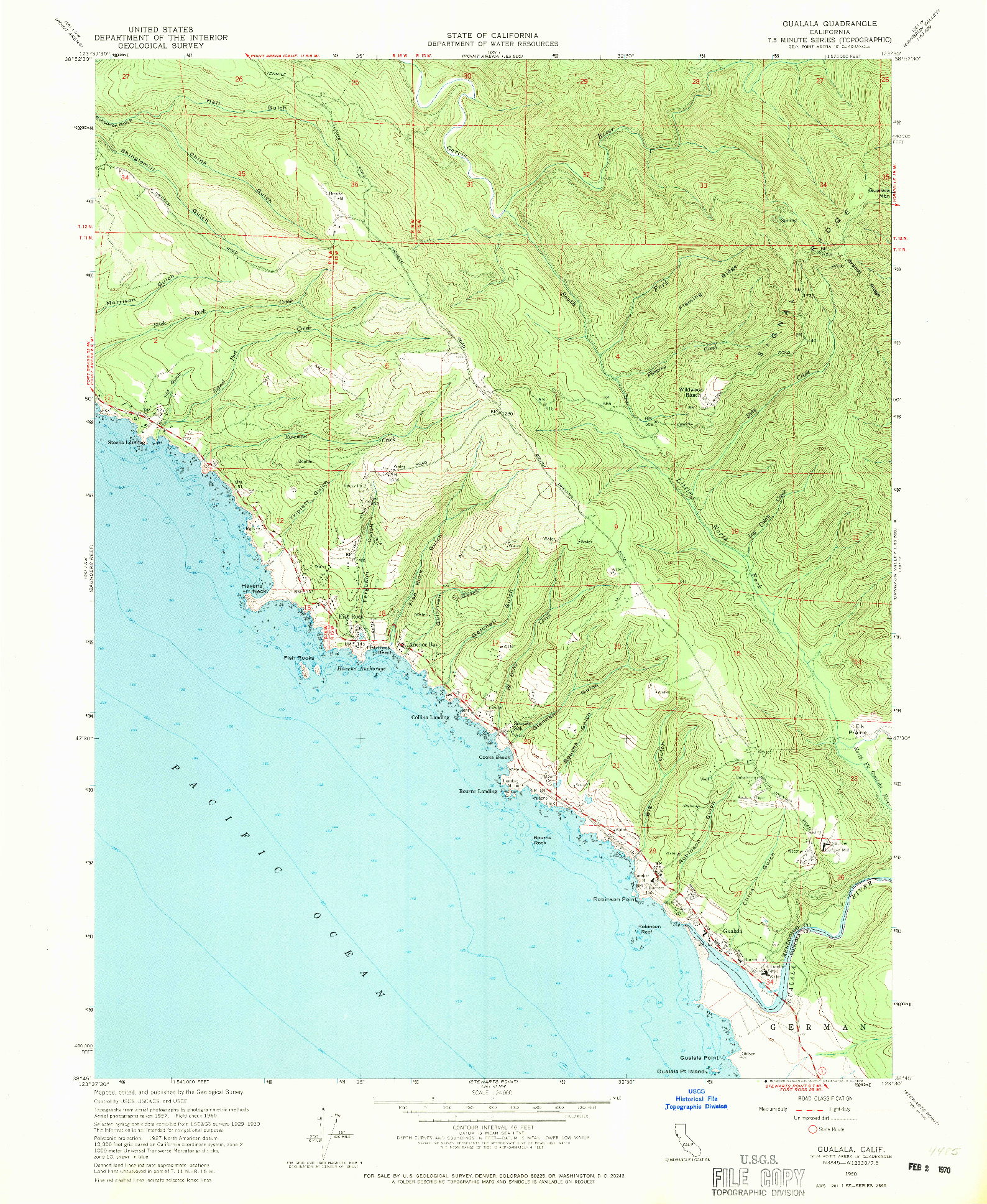 USGS 1:24000-SCALE QUADRANGLE FOR GUALALA, CA 1960