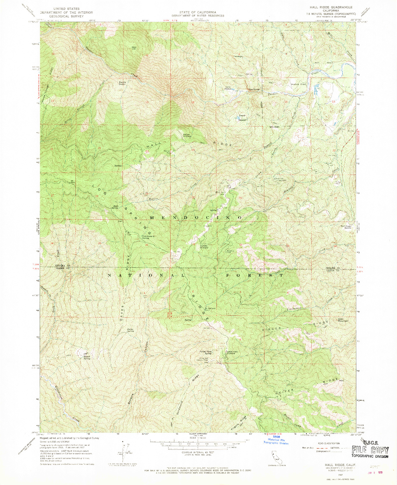 USGS 1:24000-SCALE QUADRANGLE FOR HALL RIDGE, CA 1967