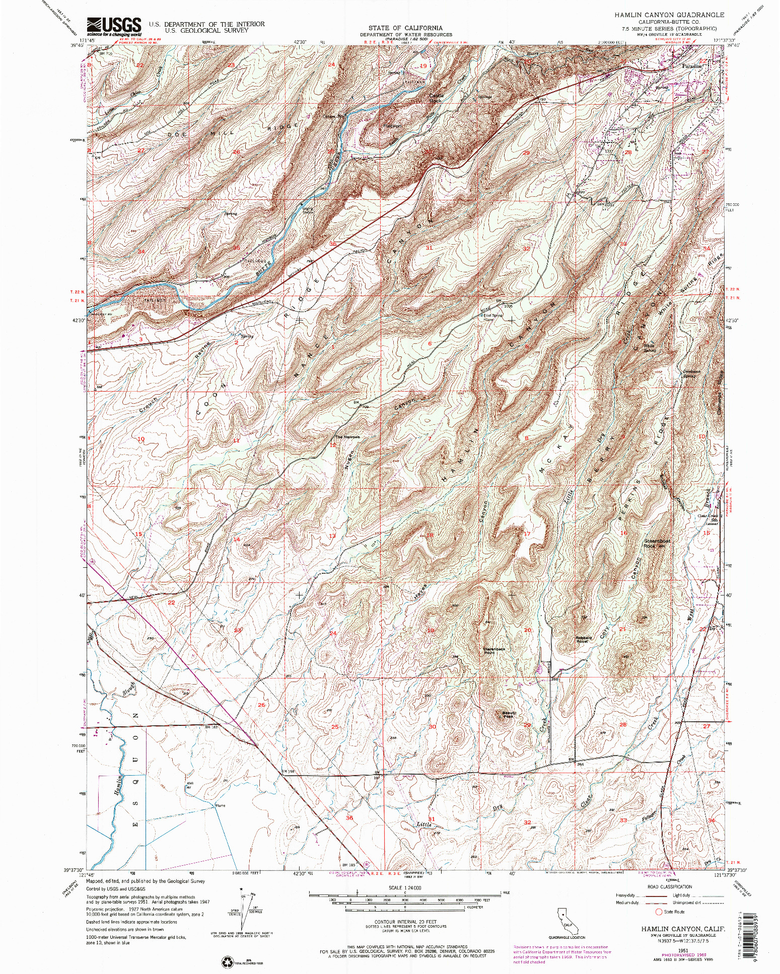 USGS 1:24000-SCALE QUADRANGLE FOR HAMLIN CANYON, CA 1951