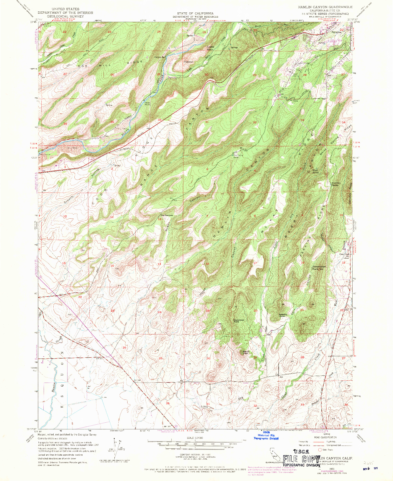 USGS 1:24000-SCALE QUADRANGLE FOR HAMLIN CANYON, CA 1951