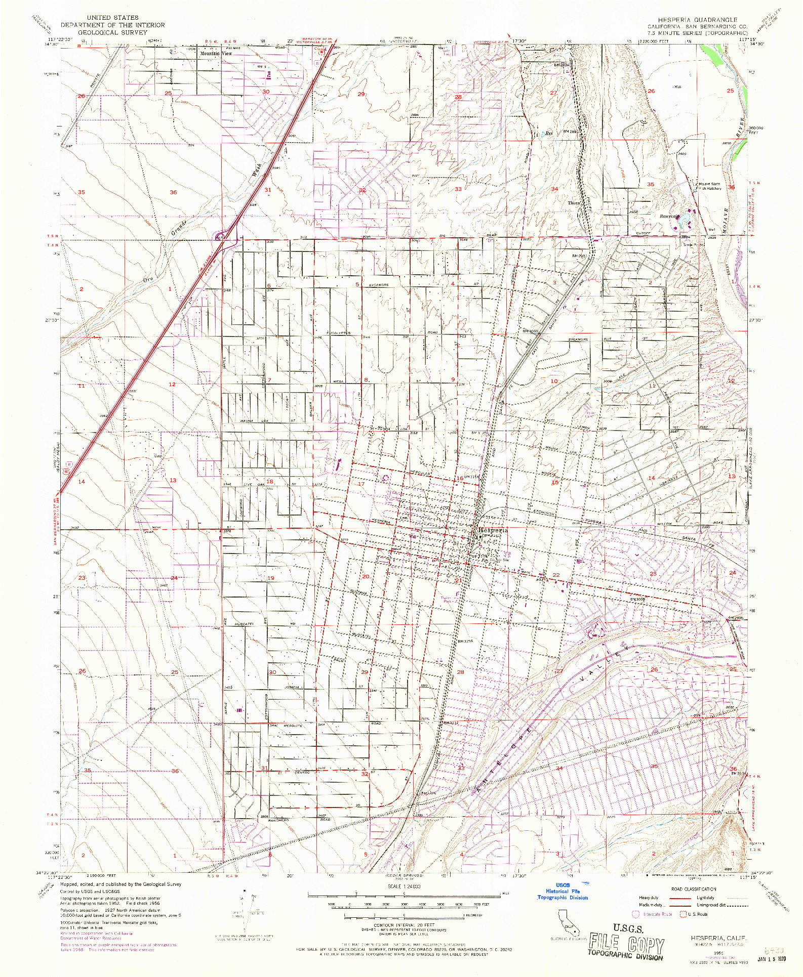USGS 1:24000-SCALE QUADRANGLE FOR HESPERIA, CA 1956