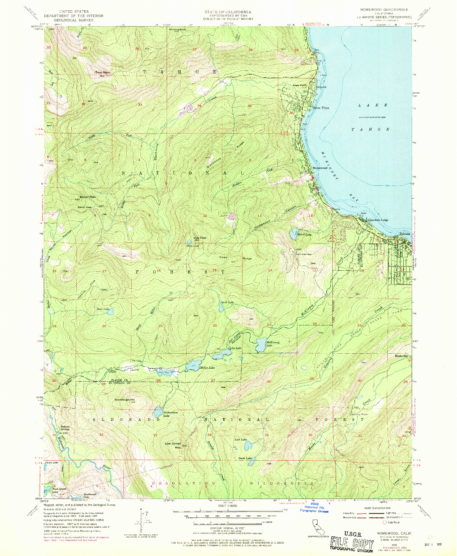 USGS 1:24000-SCALE QUADRANGLE FOR HOMEWOOD, CA 1955