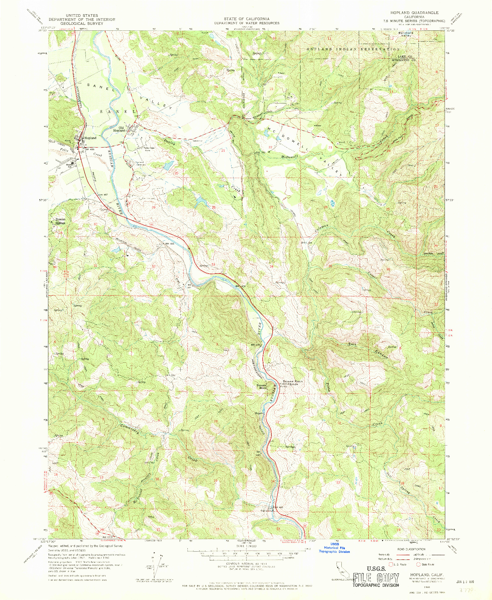 USGS 1:24000-SCALE QUADRANGLE FOR HOPLAND, CA 1960