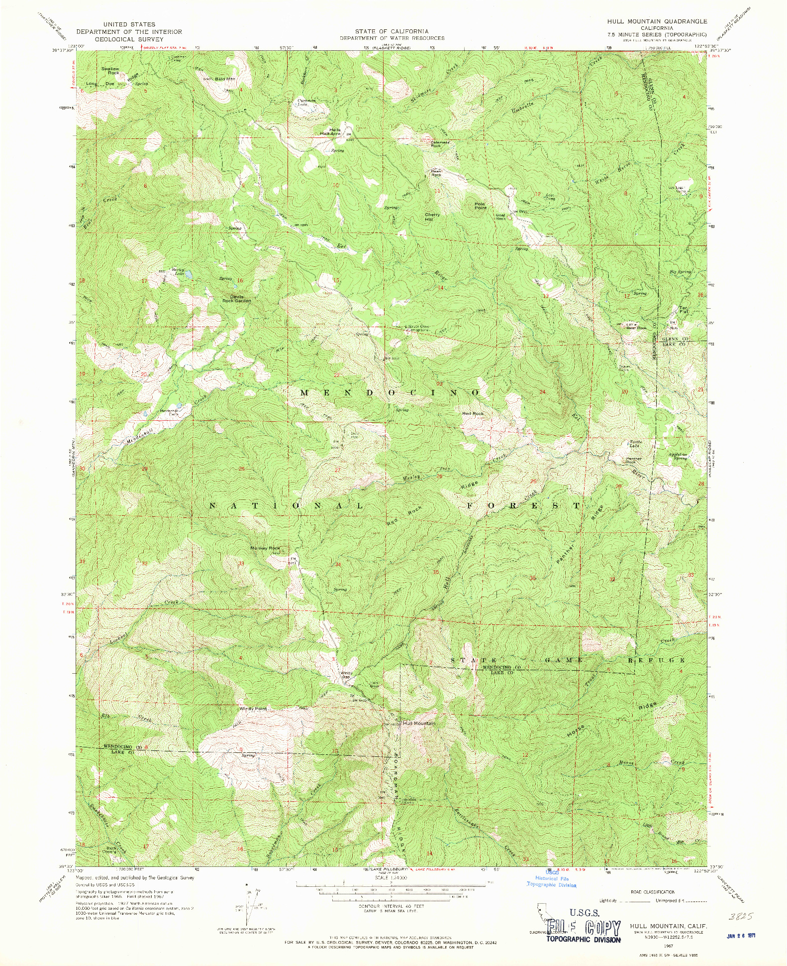 USGS 1:24000-SCALE QUADRANGLE FOR HULL MOUNTAIN, CA 1967