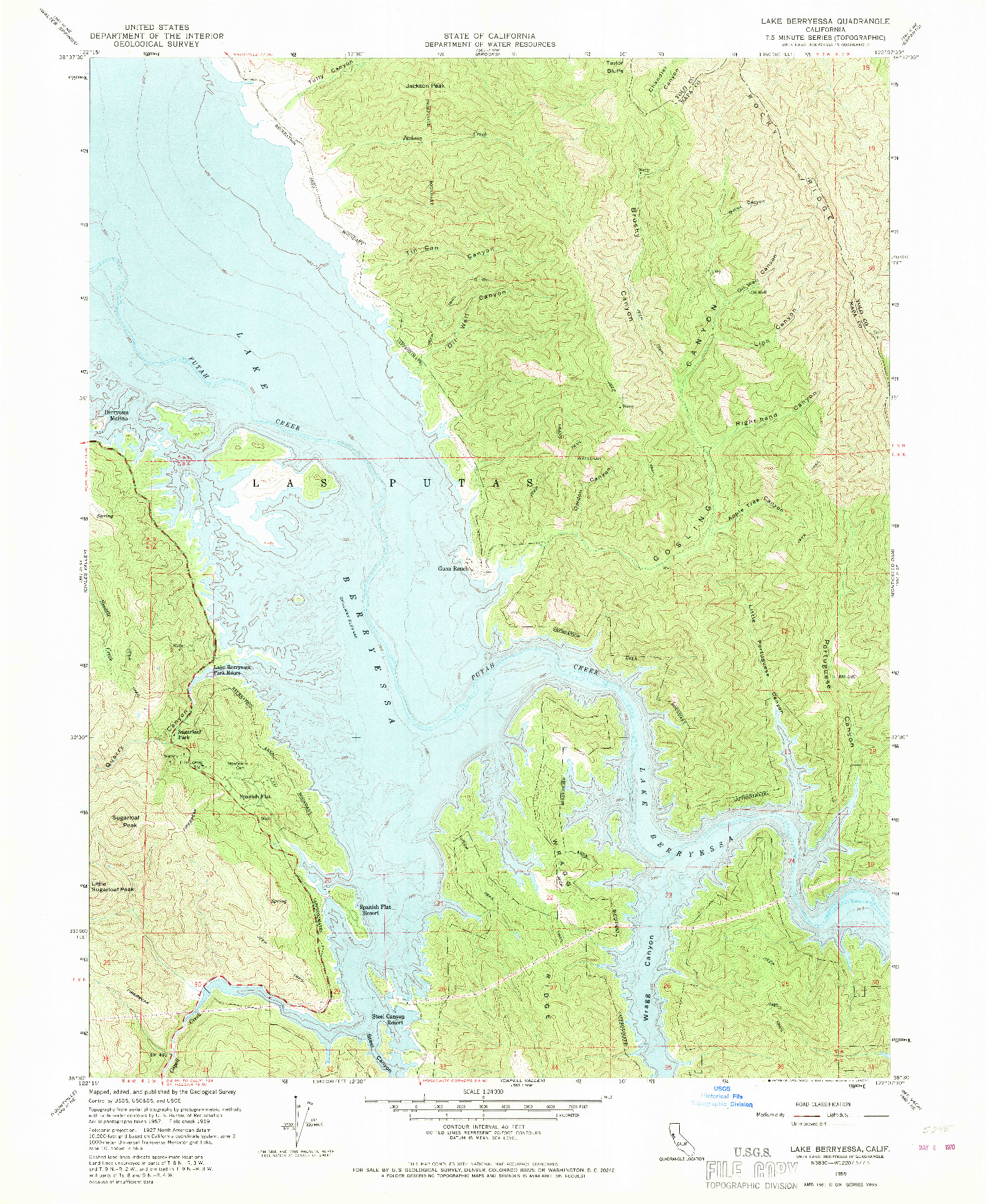 USGS 1:24000-SCALE QUADRANGLE FOR LAKE BERRYESSA, CA 1959