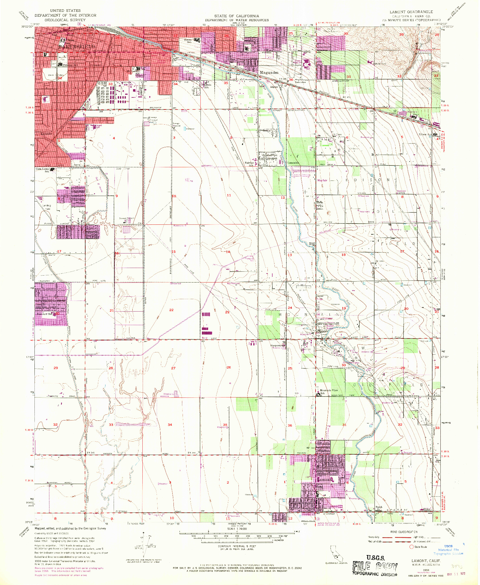 USGS 1:24000-SCALE QUADRANGLE FOR LAMONT, CA 1954