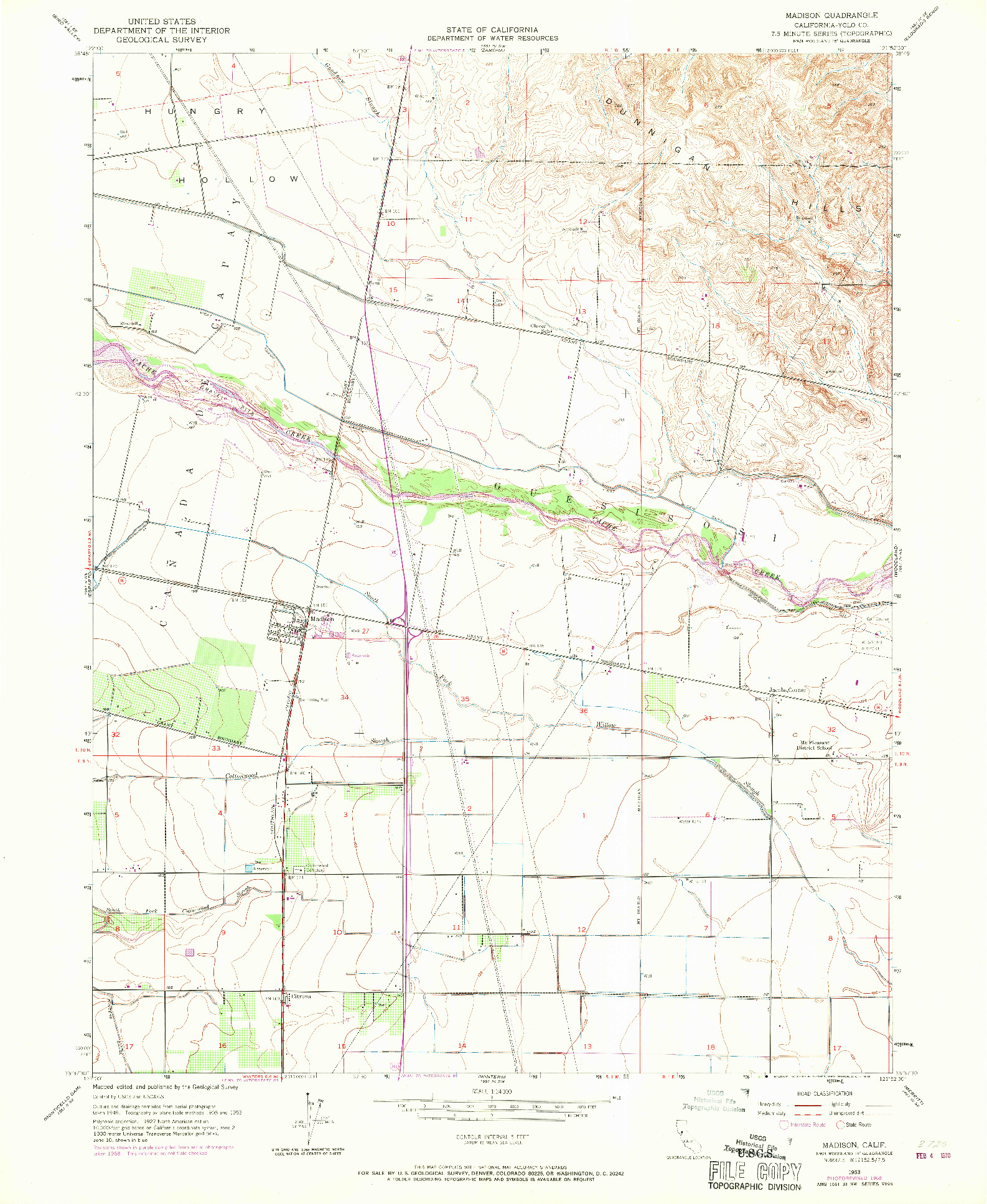 USGS 1:24000-SCALE QUADRANGLE FOR MADISON, CA 1953