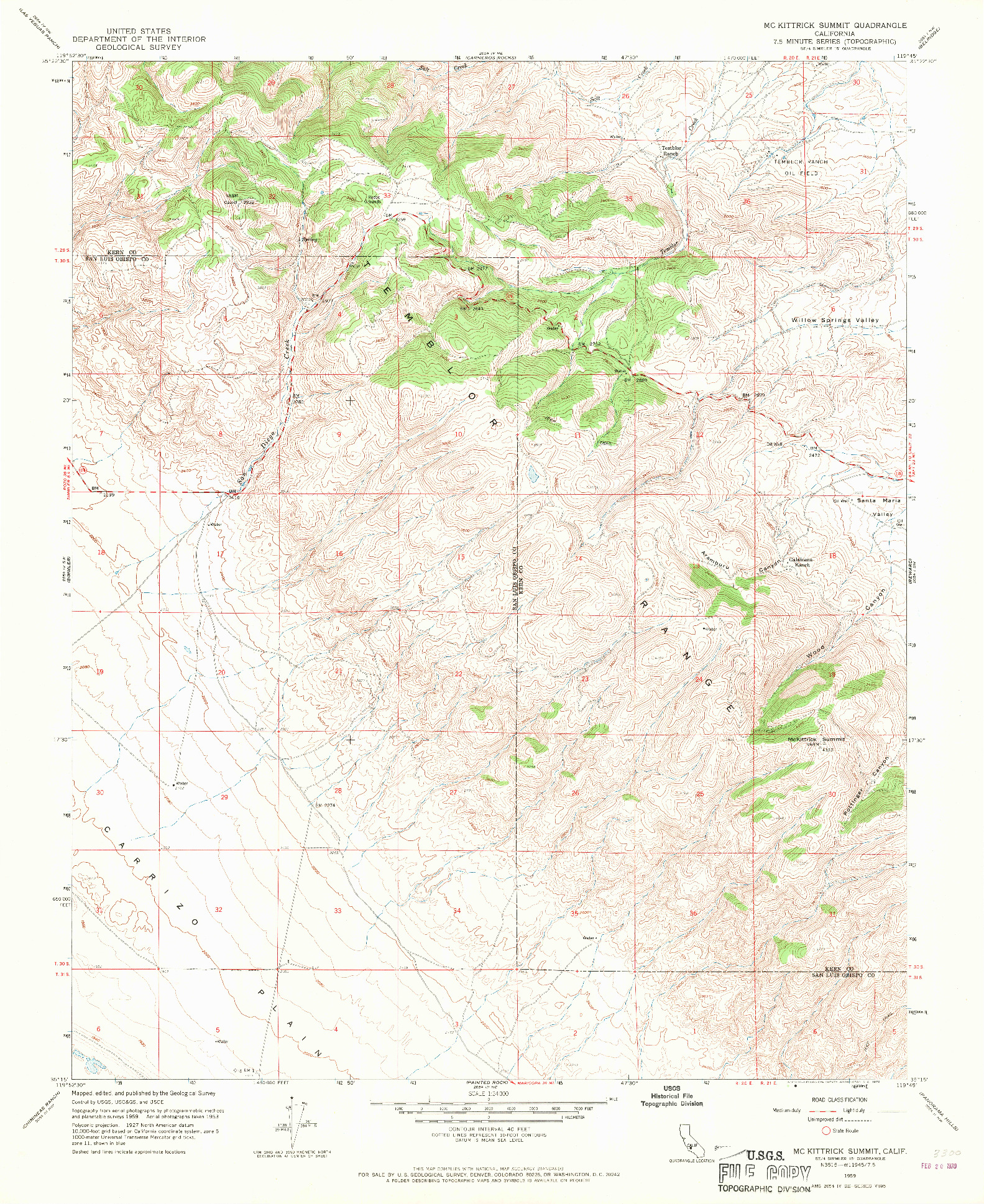 USGS 1:24000-SCALE QUADRANGLE FOR MC KITTRICK SUMMIT, CA 1959