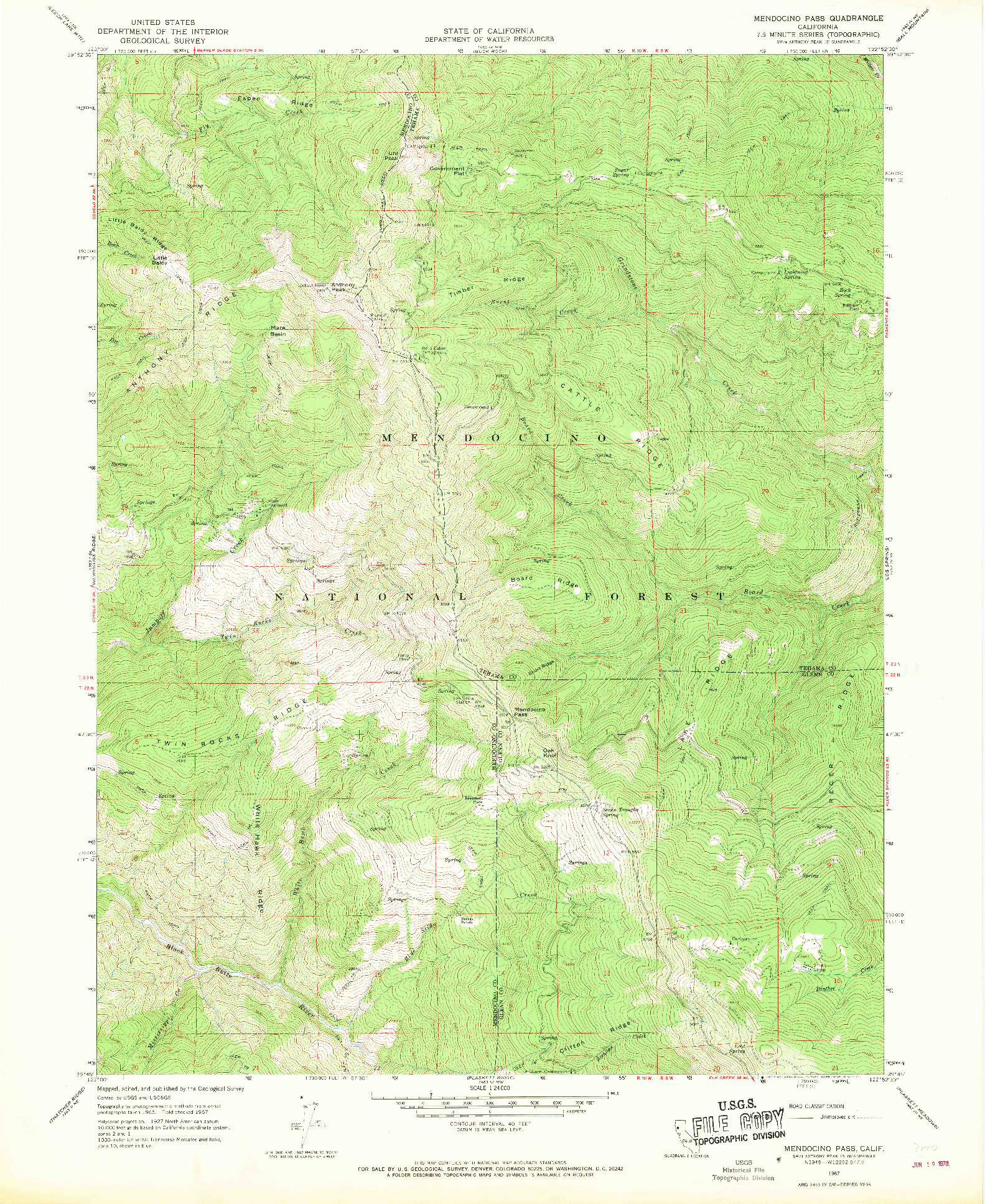 USGS 1:24000-SCALE QUADRANGLE FOR MENDOCINO PASS, CA 1967