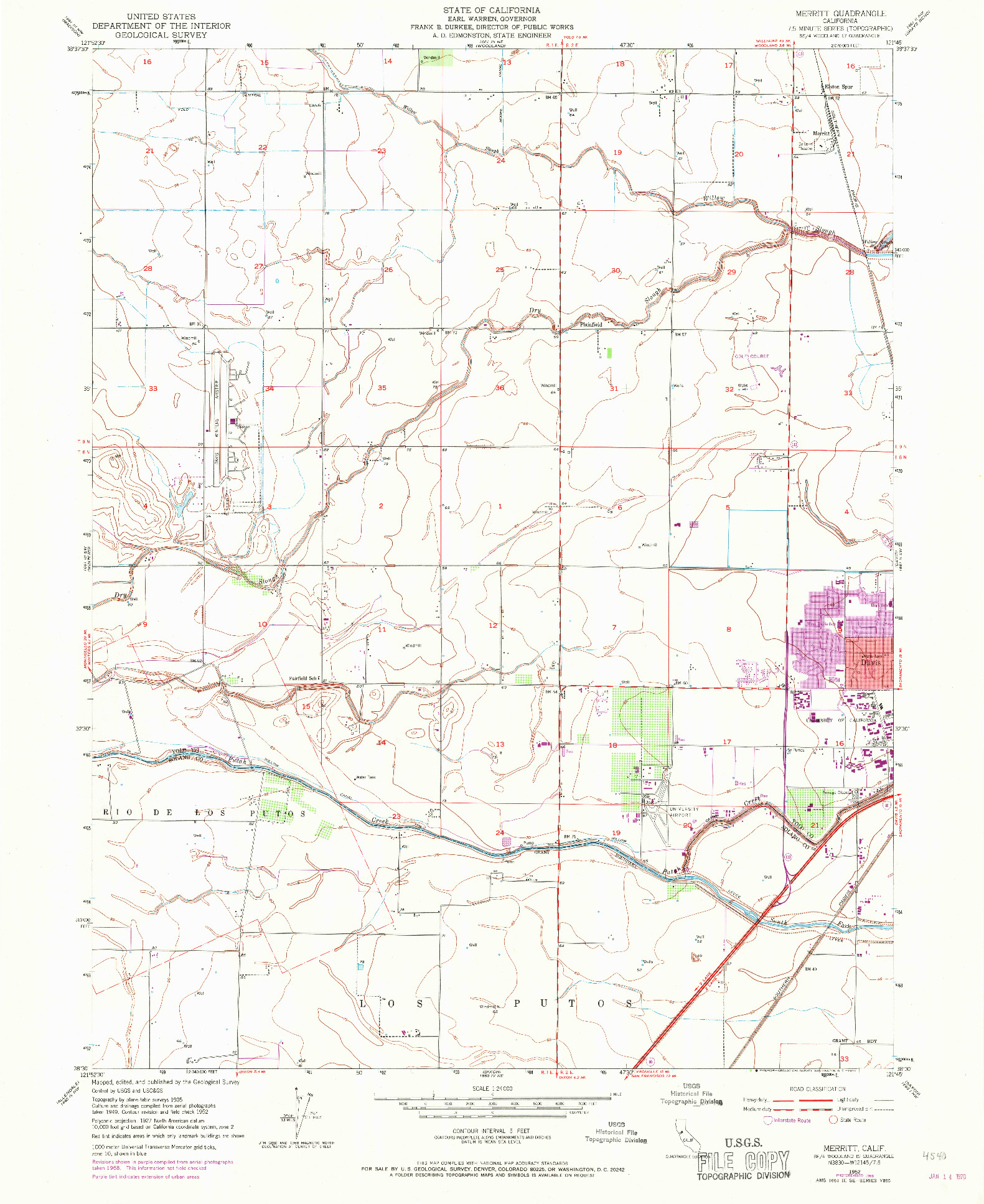 USGS 1:24000-SCALE QUADRANGLE FOR MERRITT, CA 1952