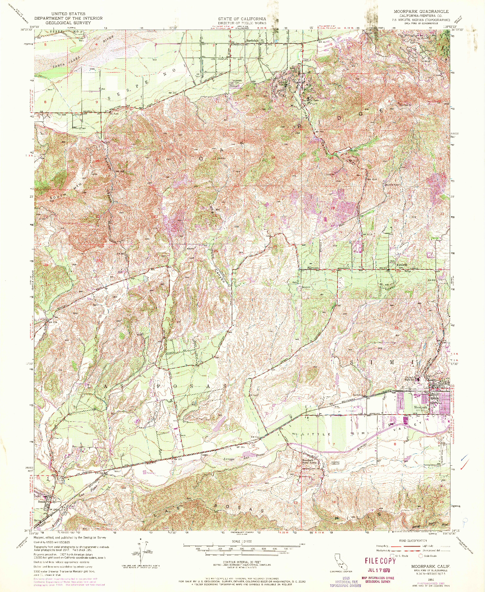 USGS 1:24000-SCALE QUADRANGLE FOR MOORPARK, CA 1951