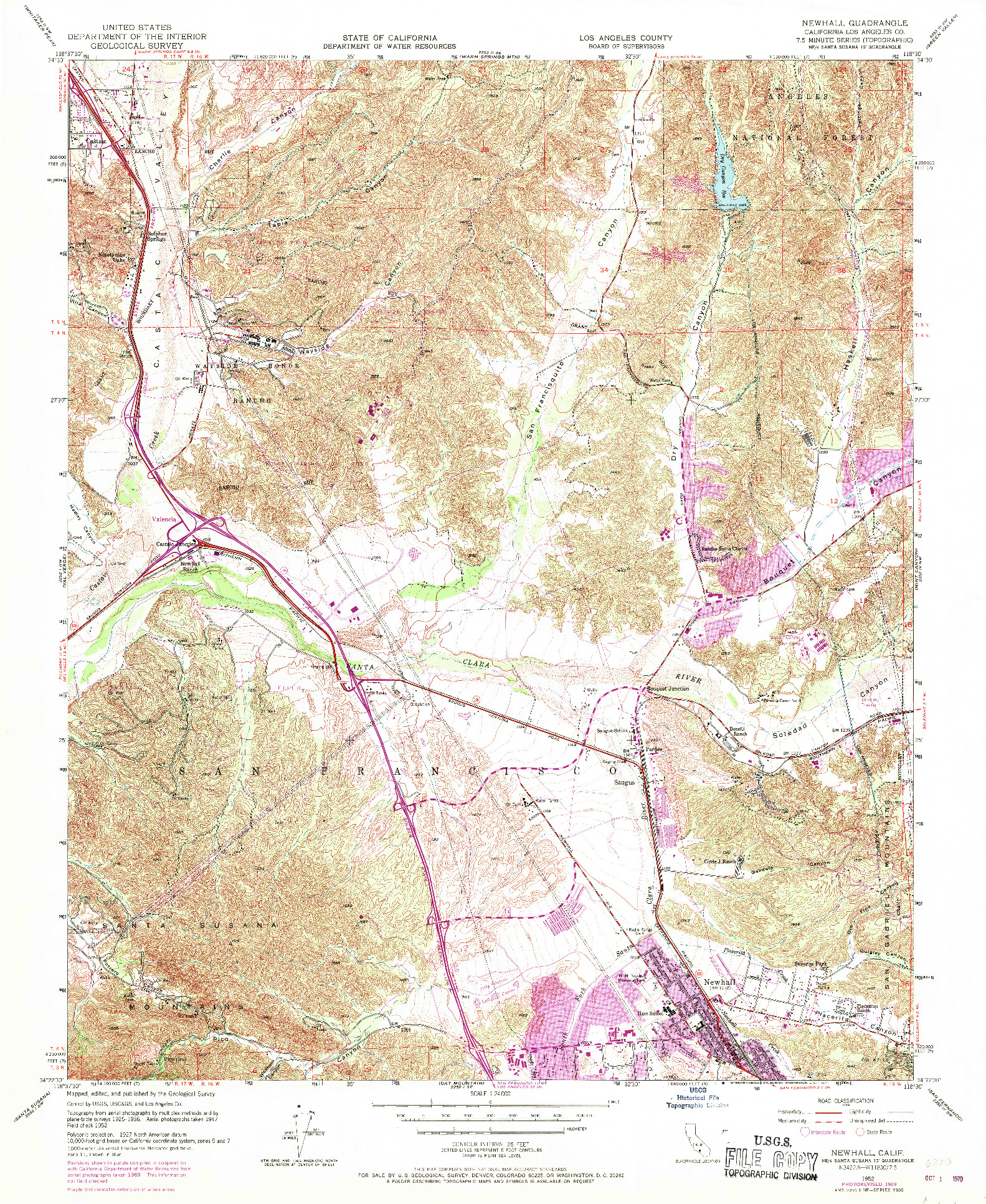 USGS 1:24000-SCALE QUADRANGLE FOR NEWHALL, CA 1952