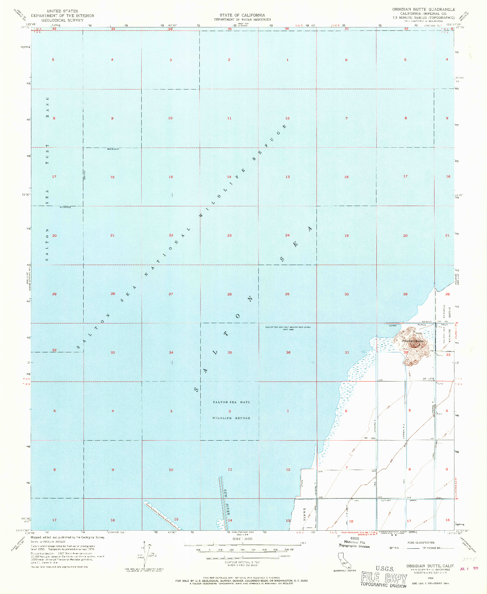 USGS 1:24000-SCALE QUADRANGLE FOR OBSIDIAN BUTTE, CA 1956