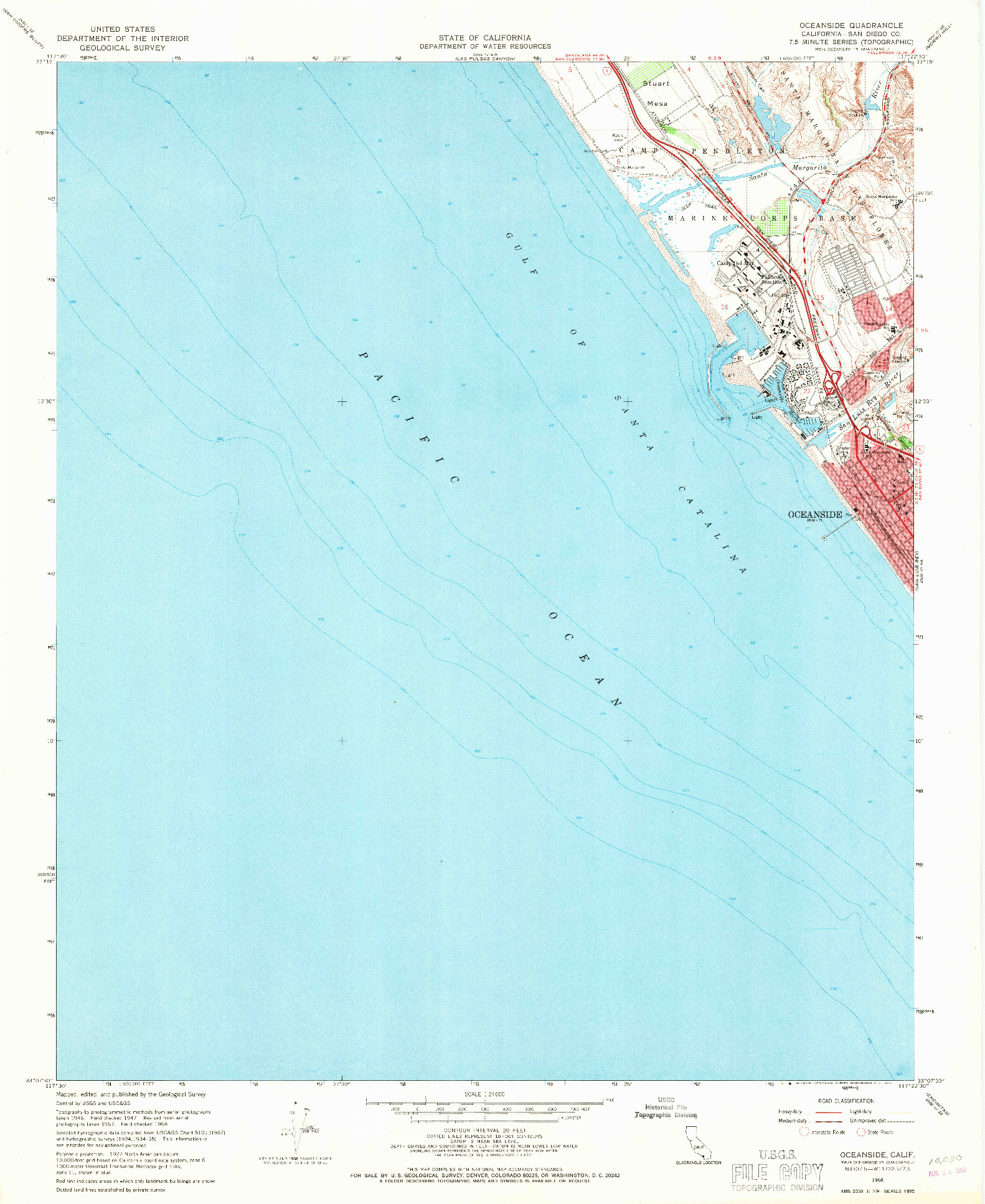 USGS 1:24000-SCALE QUADRANGLE FOR OCEANSIDE, CA 1968