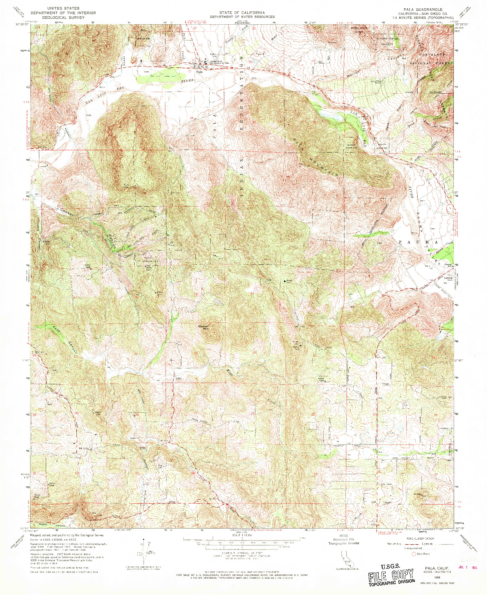 USGS 1:24000-SCALE QUADRANGLE FOR PALA, CA 1968