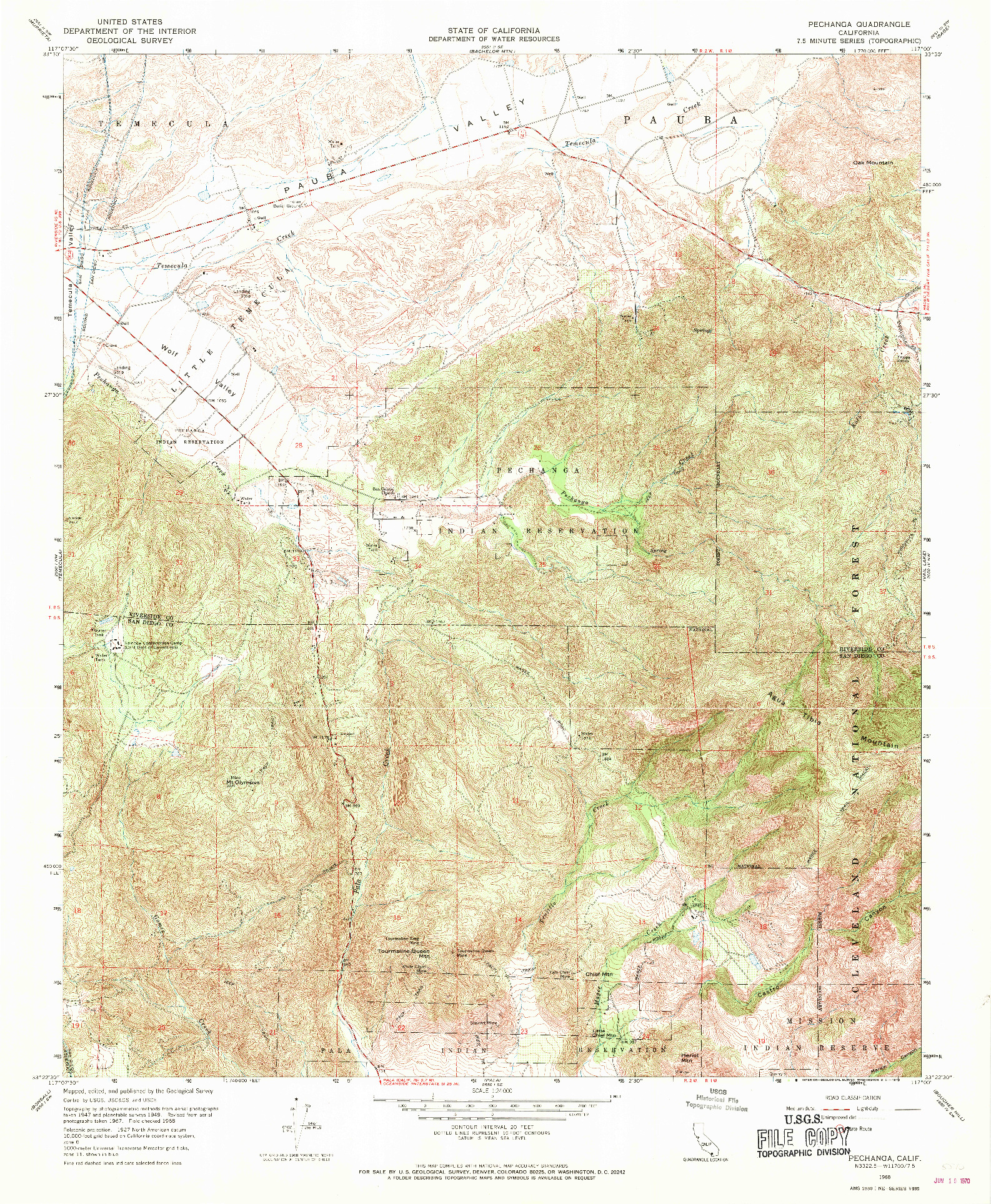 USGS 1:24000-SCALE QUADRANGLE FOR PECHANGA, CA 1968