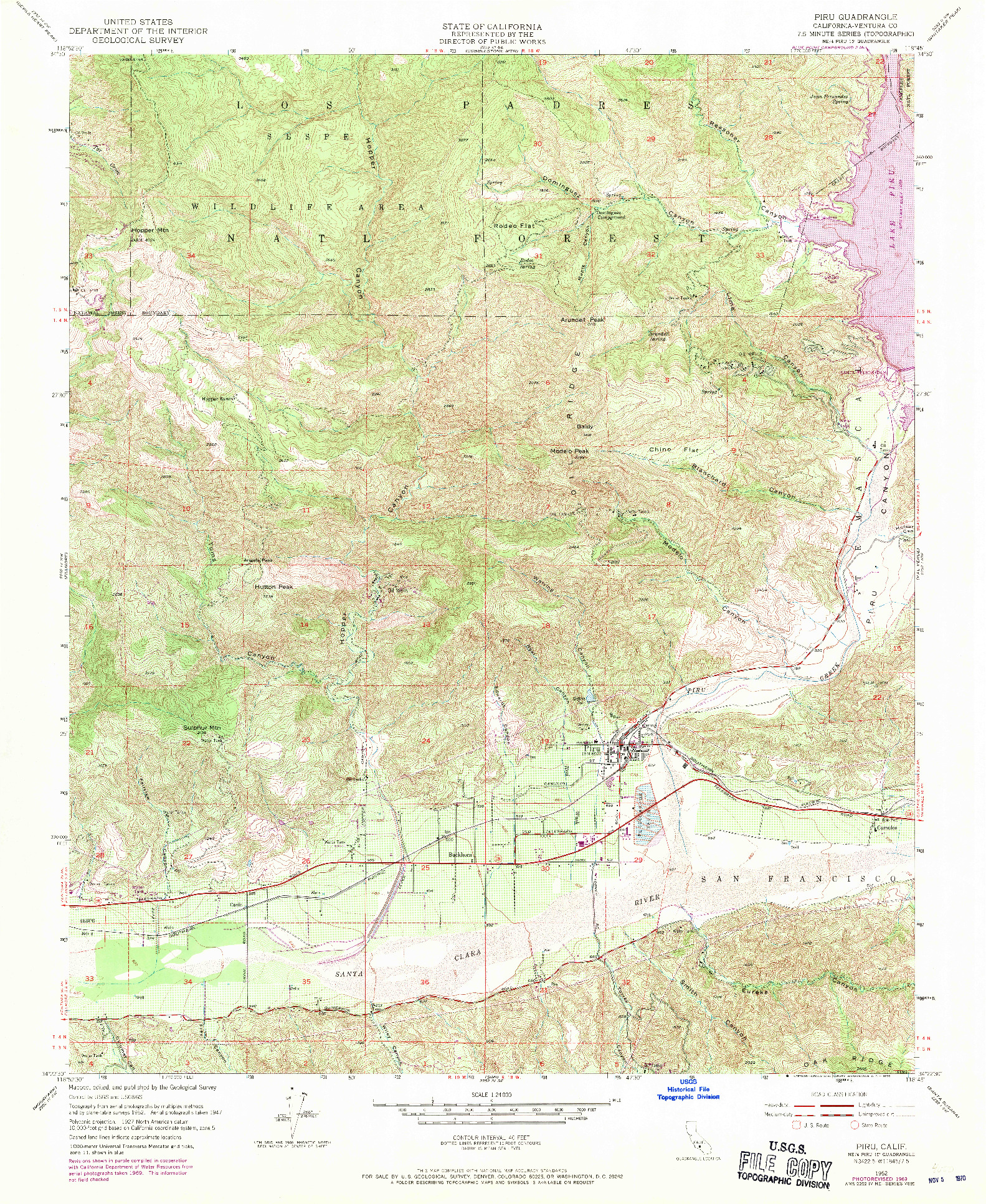 USGS 1:24000-SCALE QUADRANGLE FOR PIRU, CA 1952
