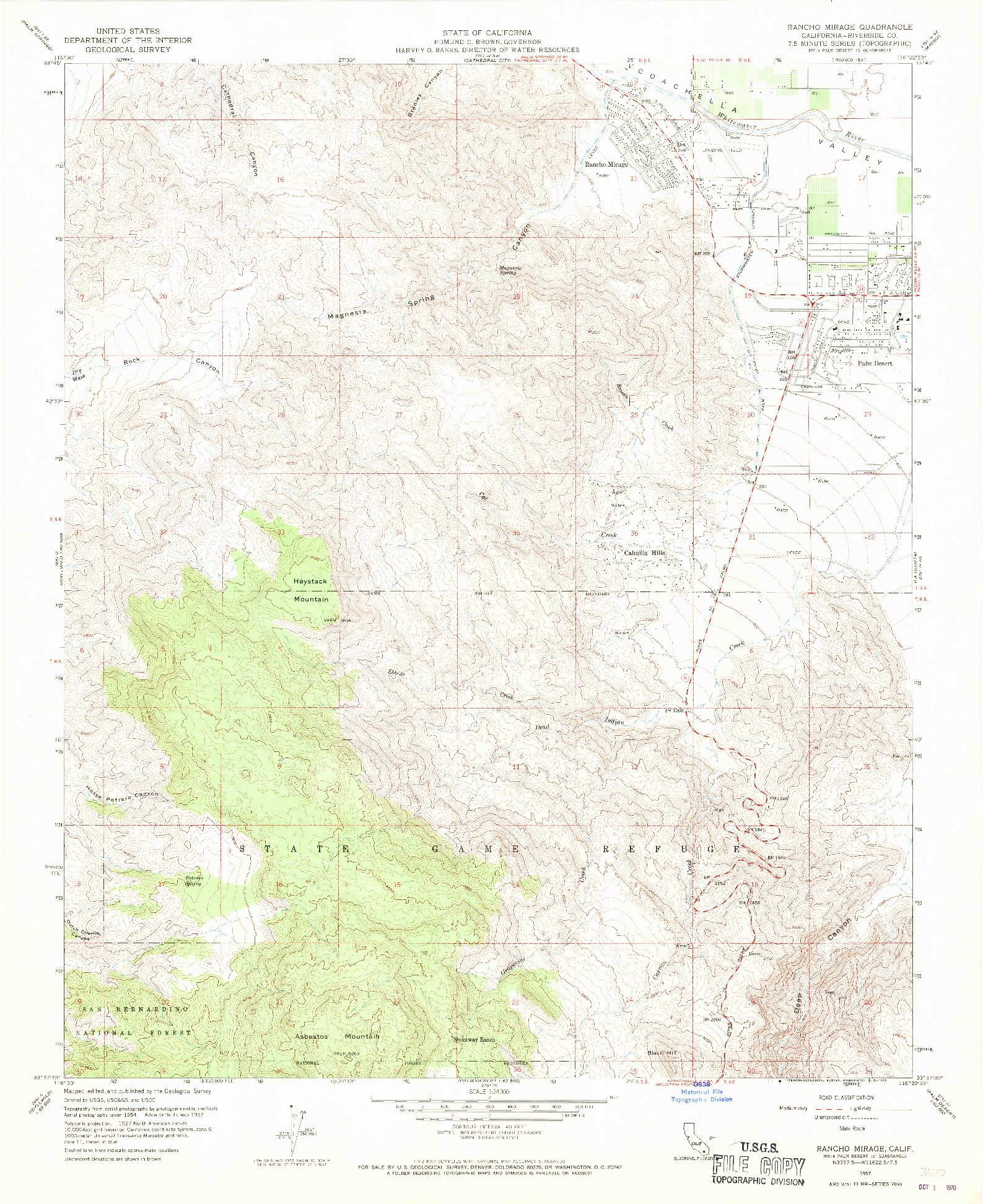 USGS 1:24000-SCALE QUADRANGLE FOR RANCHO MIRAGE, CA 1957