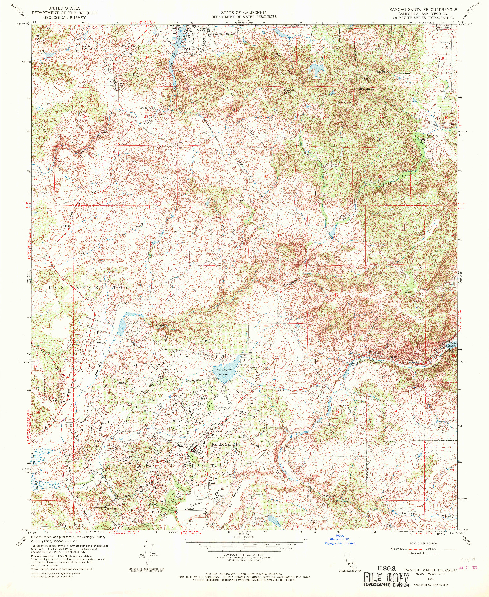 USGS 1:24000-SCALE QUADRANGLE FOR RANCHO SANTA FE, CA 1968