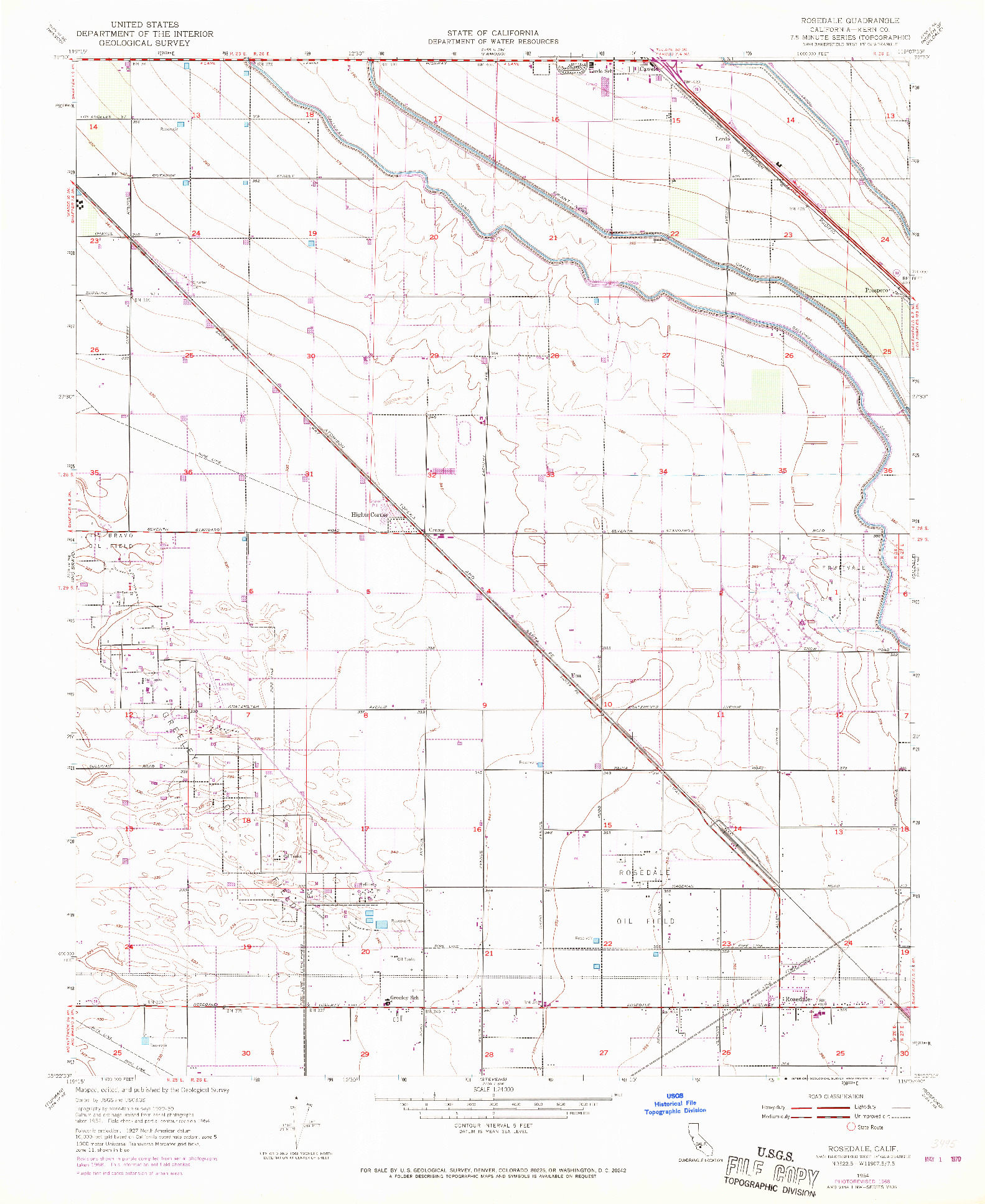 USGS 1:24000-SCALE QUADRANGLE FOR ROSEDALE, CA 1954