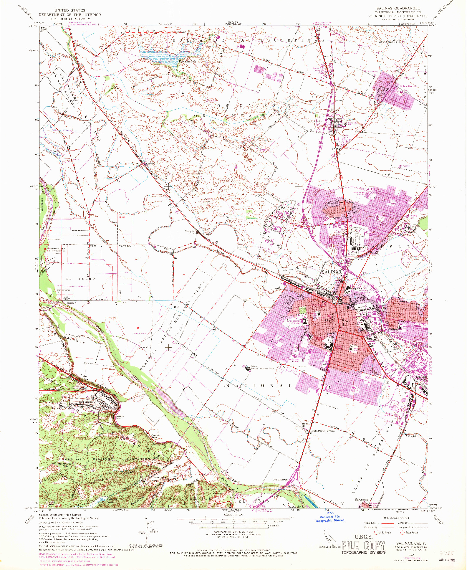 USGS 1:24000-SCALE QUADRANGLE FOR SALINAS, CA 1947