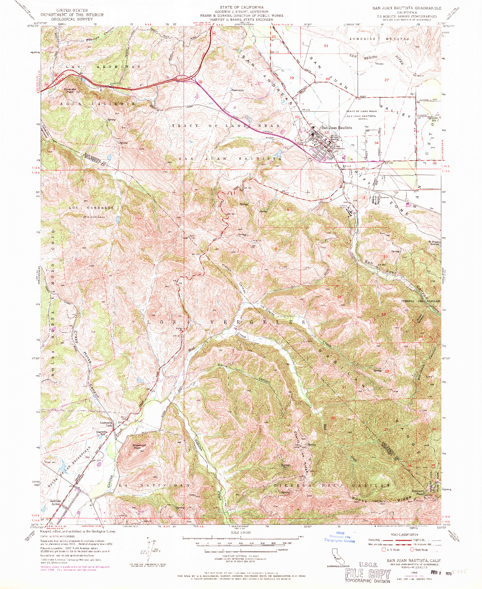 USGS 1:24000-SCALE QUADRANGLE FOR SAN JUAN BAUTISTA, CA 1955