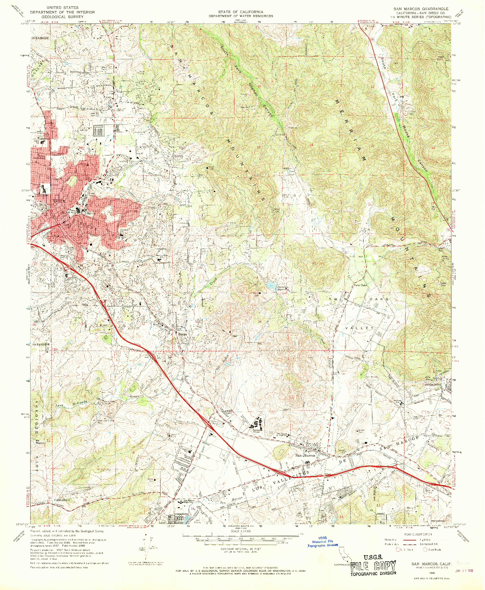 USGS 1:24000-SCALE QUADRANGLE FOR SAN MARCOS, CA 1968