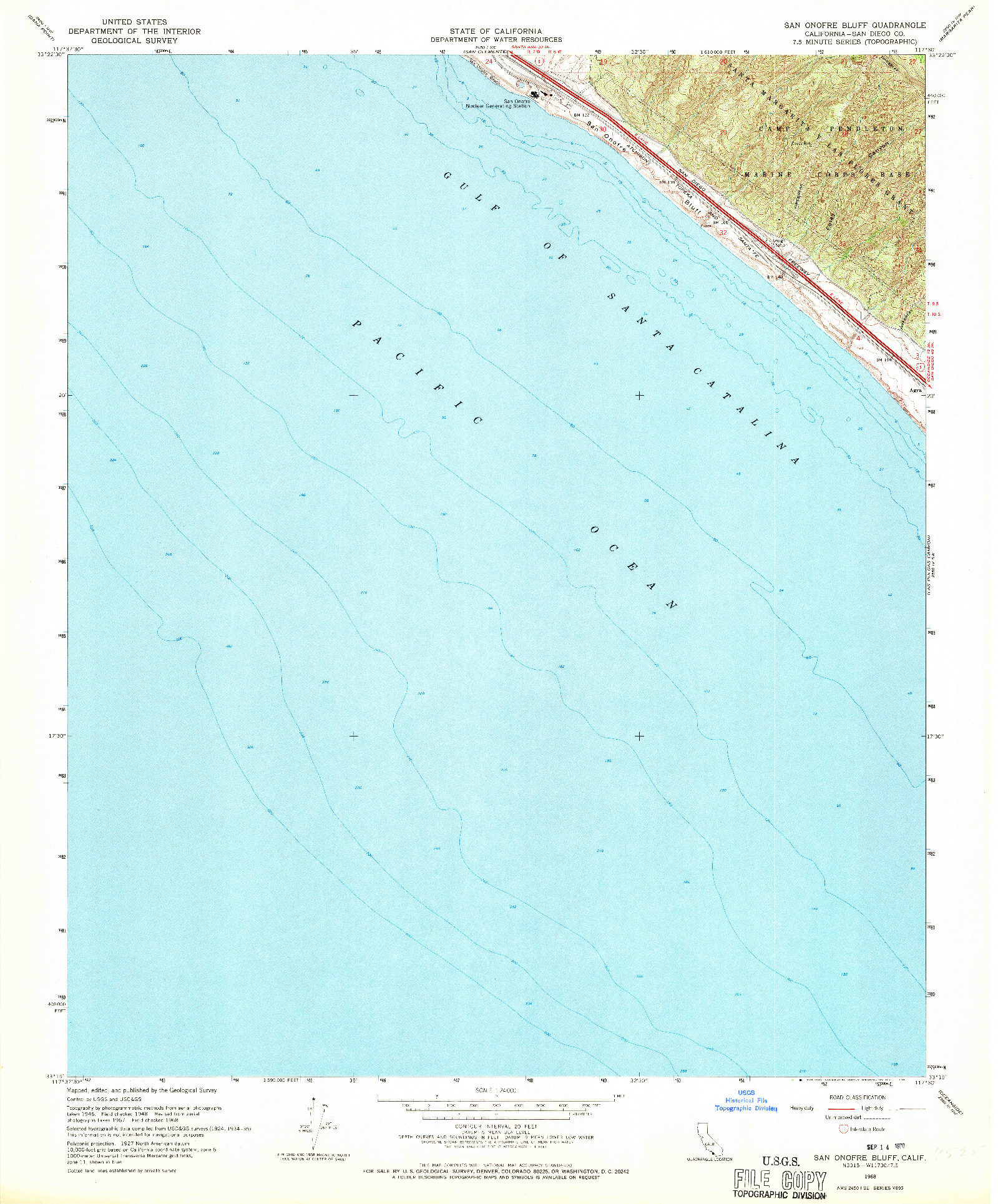 USGS 1:24000-SCALE QUADRANGLE FOR SAN ONOFRE BLUFF, CA 1968