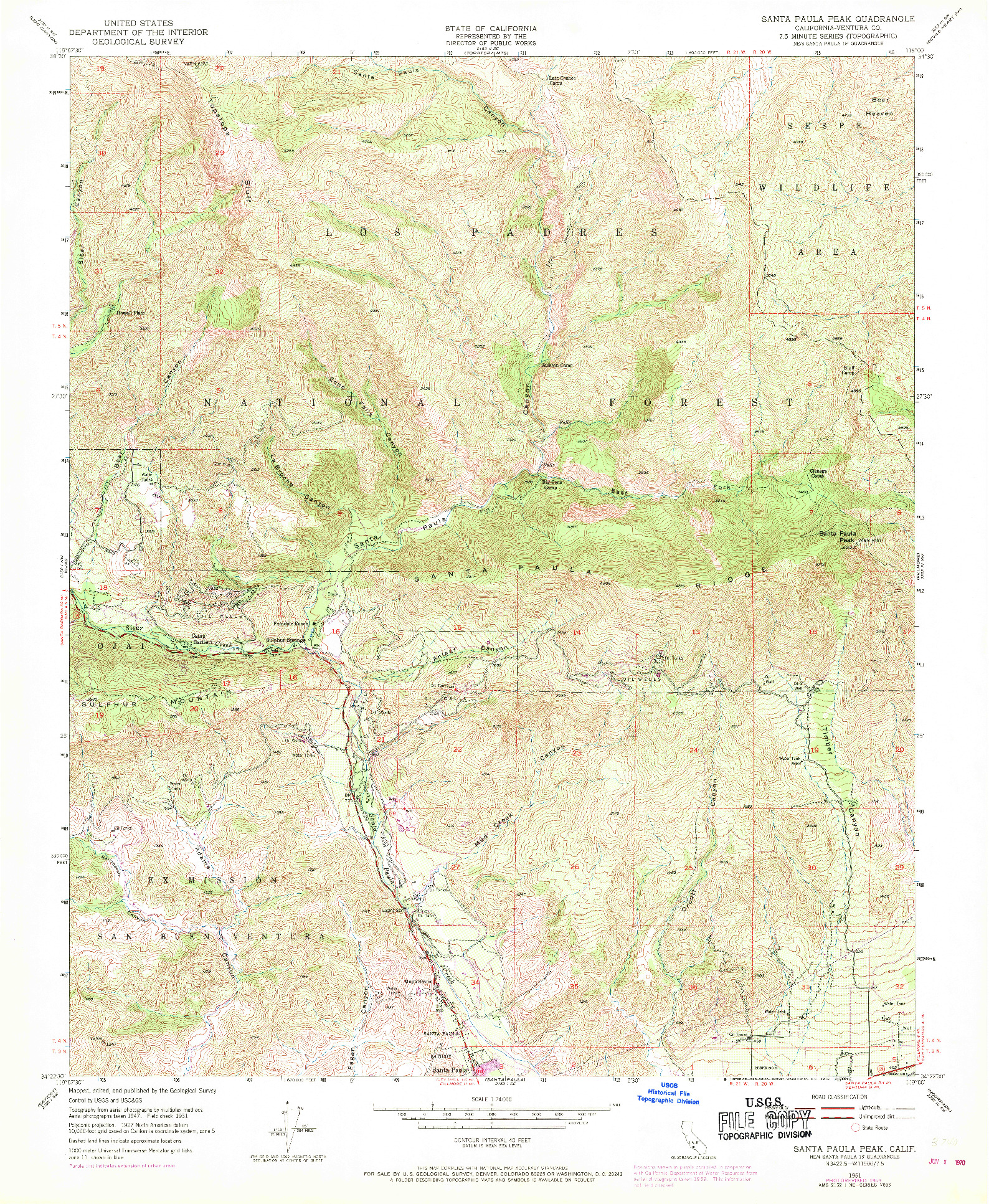 USGS 1:24000-SCALE QUADRANGLE FOR SANTA PAULA PEAK, CA 1951