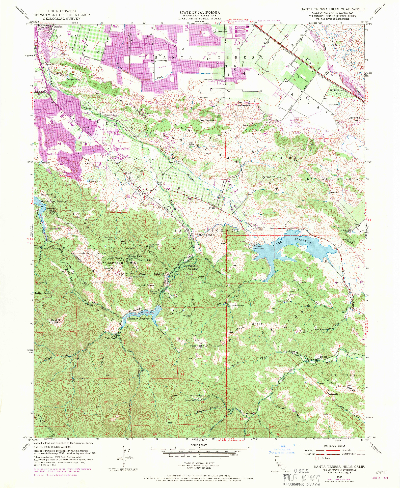 USGS 1:24000-SCALE QUADRANGLE FOR SANTA TERESA HILLS, CA 1953