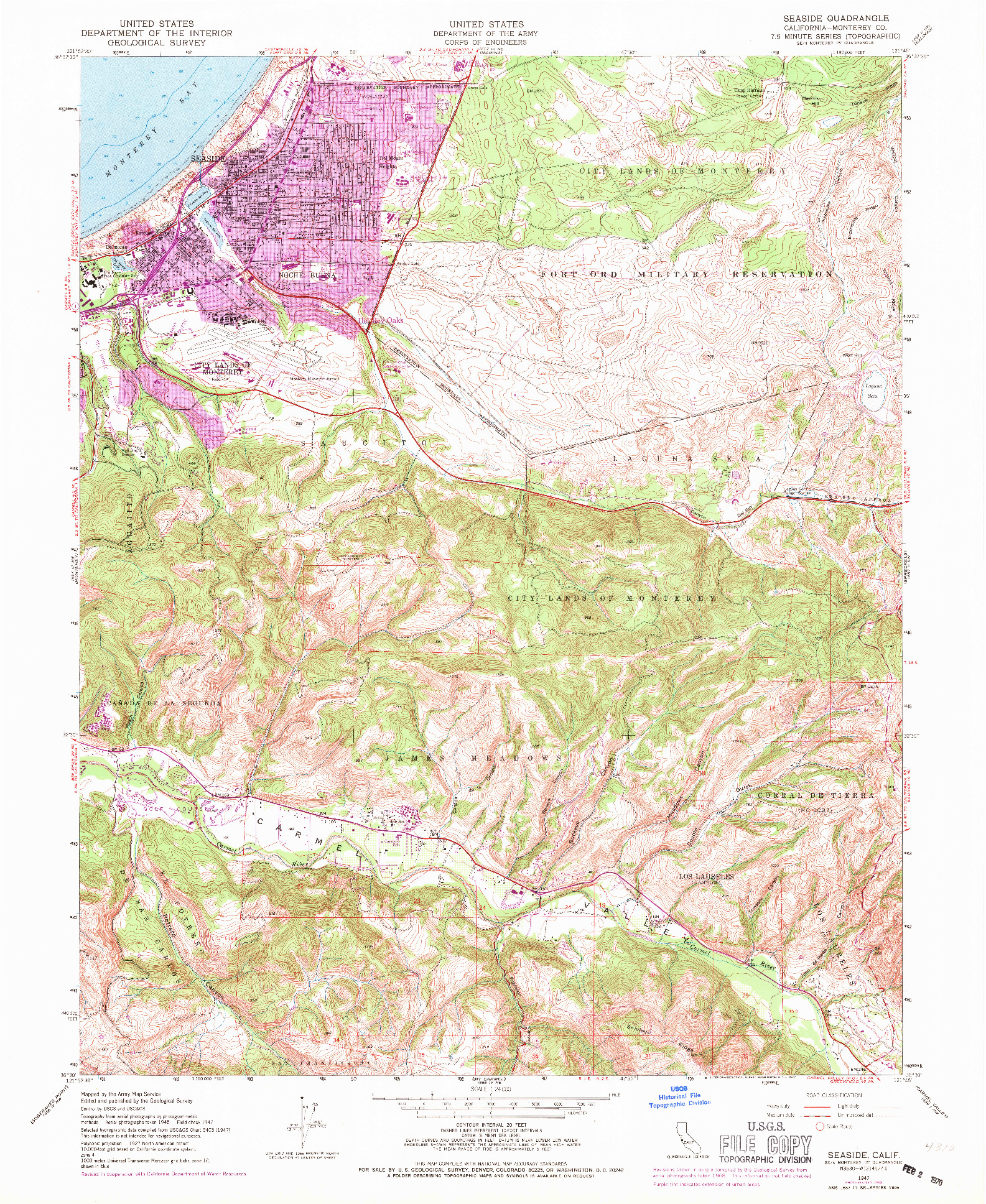 USGS 1:24000-SCALE QUADRANGLE FOR SEASIDE, CA 1947