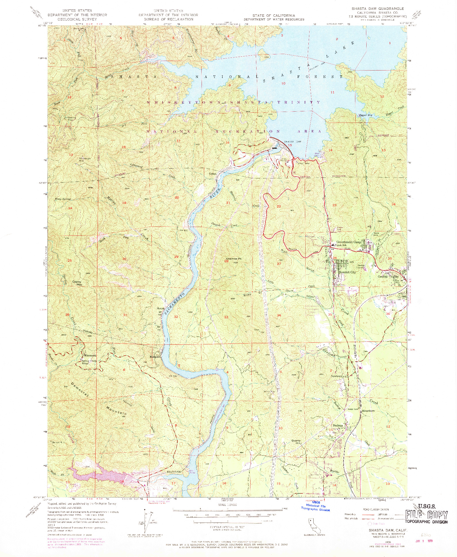 USGS 1:24000-SCALE QUADRANGLE FOR SHASTA DAM, CA 1956