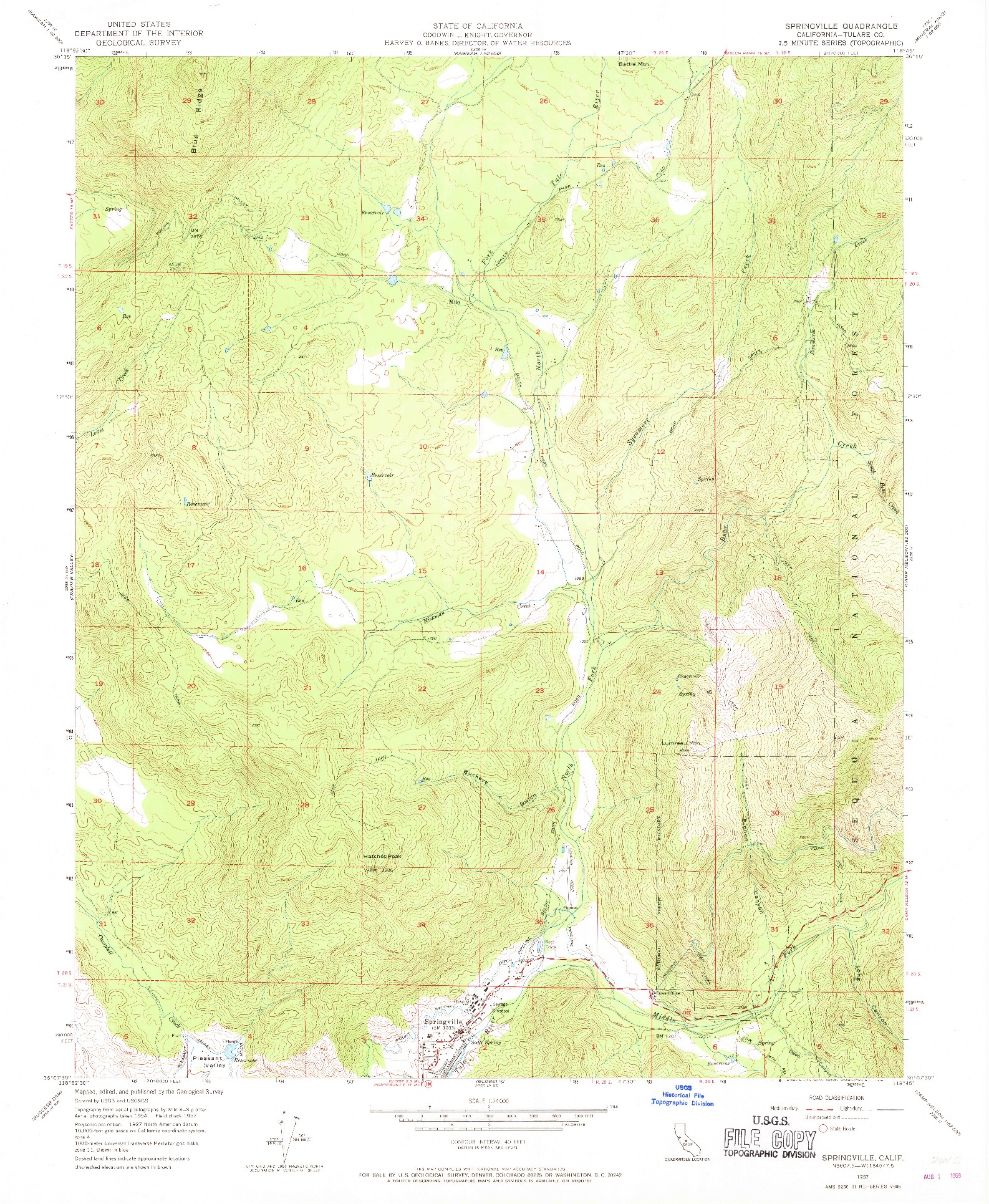 USGS 1:24000-SCALE QUADRANGLE FOR SPRINGVILLE, CA 1957