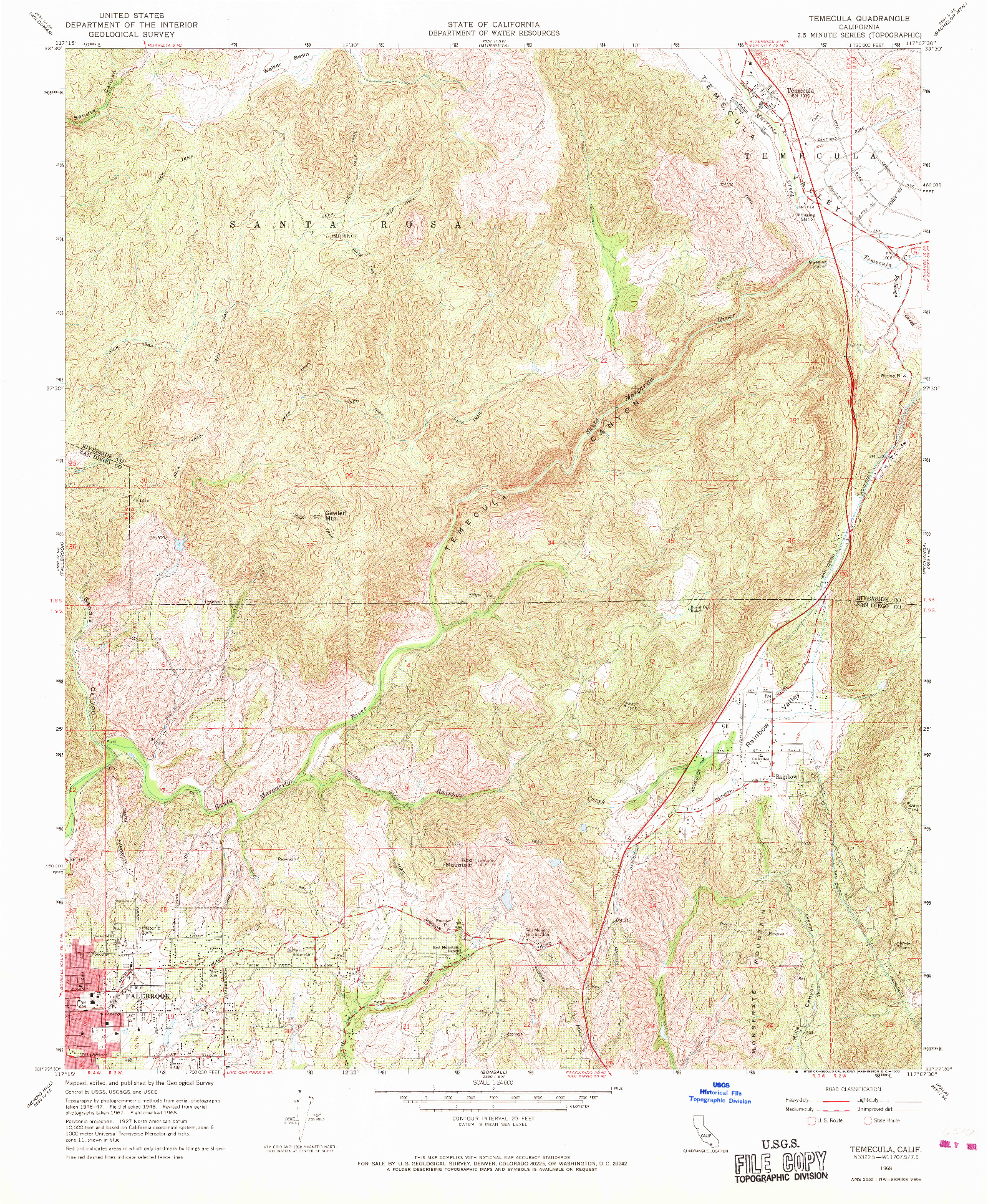 USGS 1:24000-SCALE QUADRANGLE FOR TEMECULA, CA 1968