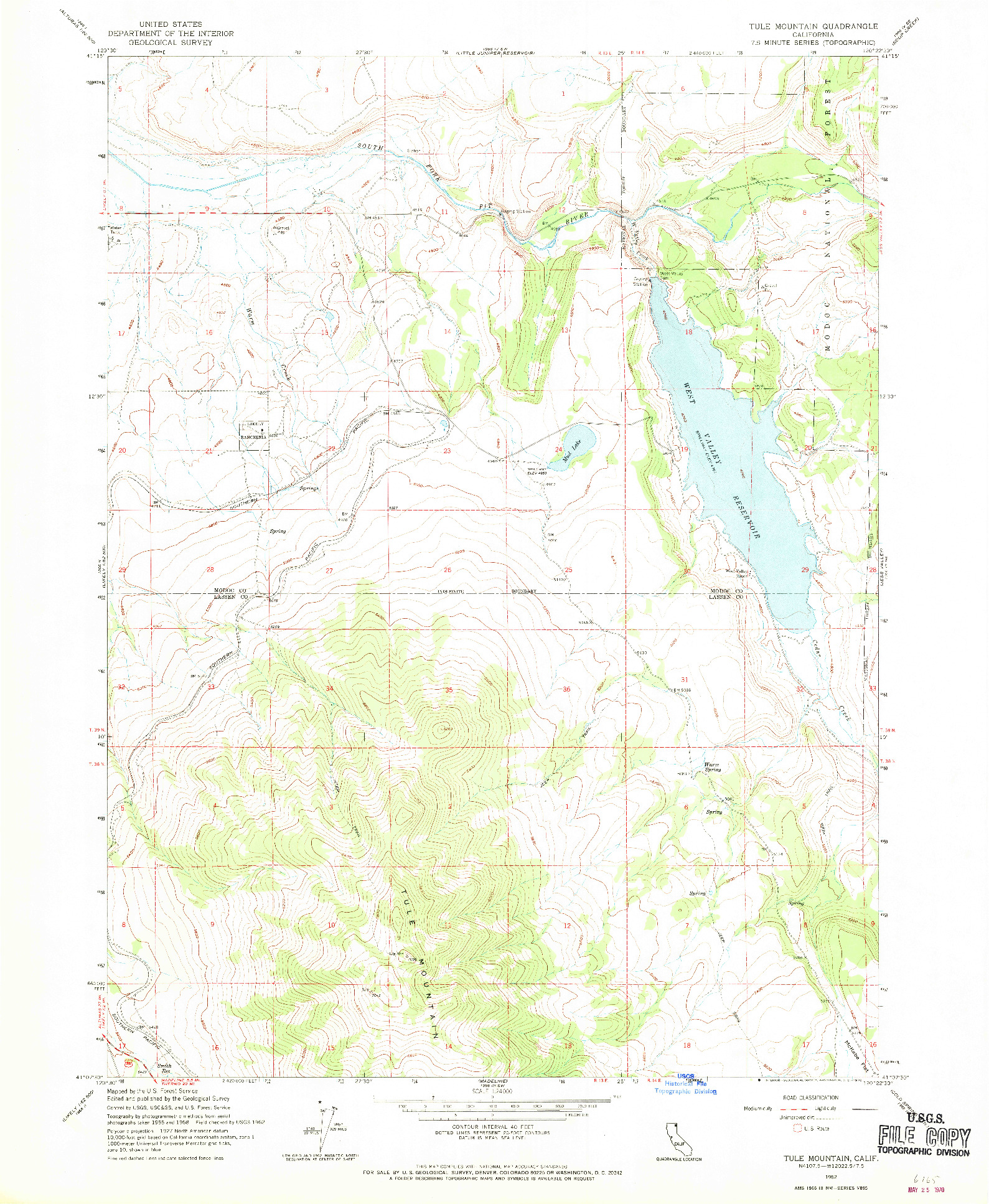 USGS 1:24000-SCALE QUADRANGLE FOR TULE MOUNTAIN, CA 1962