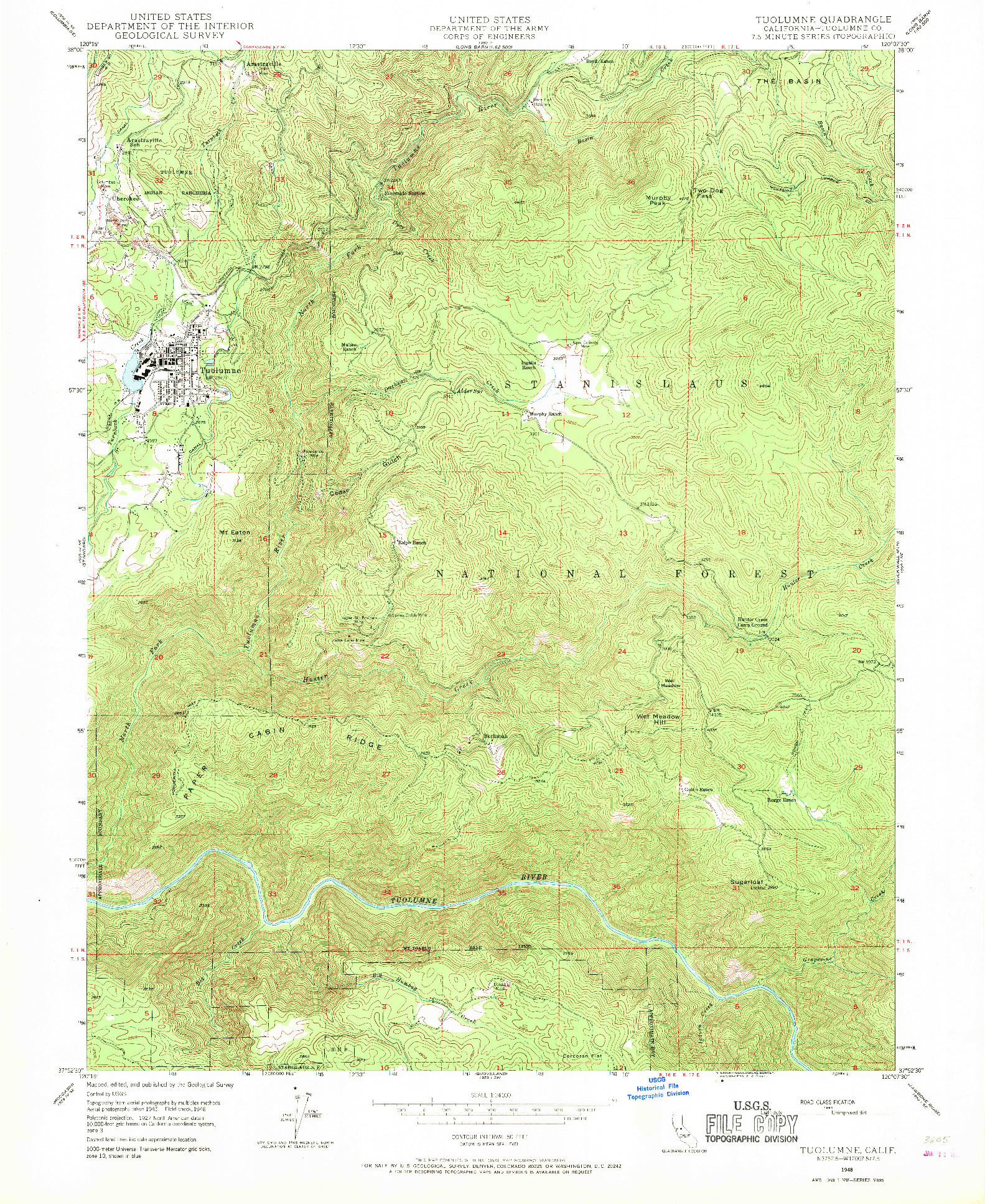 USGS 1:24000-SCALE QUADRANGLE FOR TUOLUMNE, CA 1948