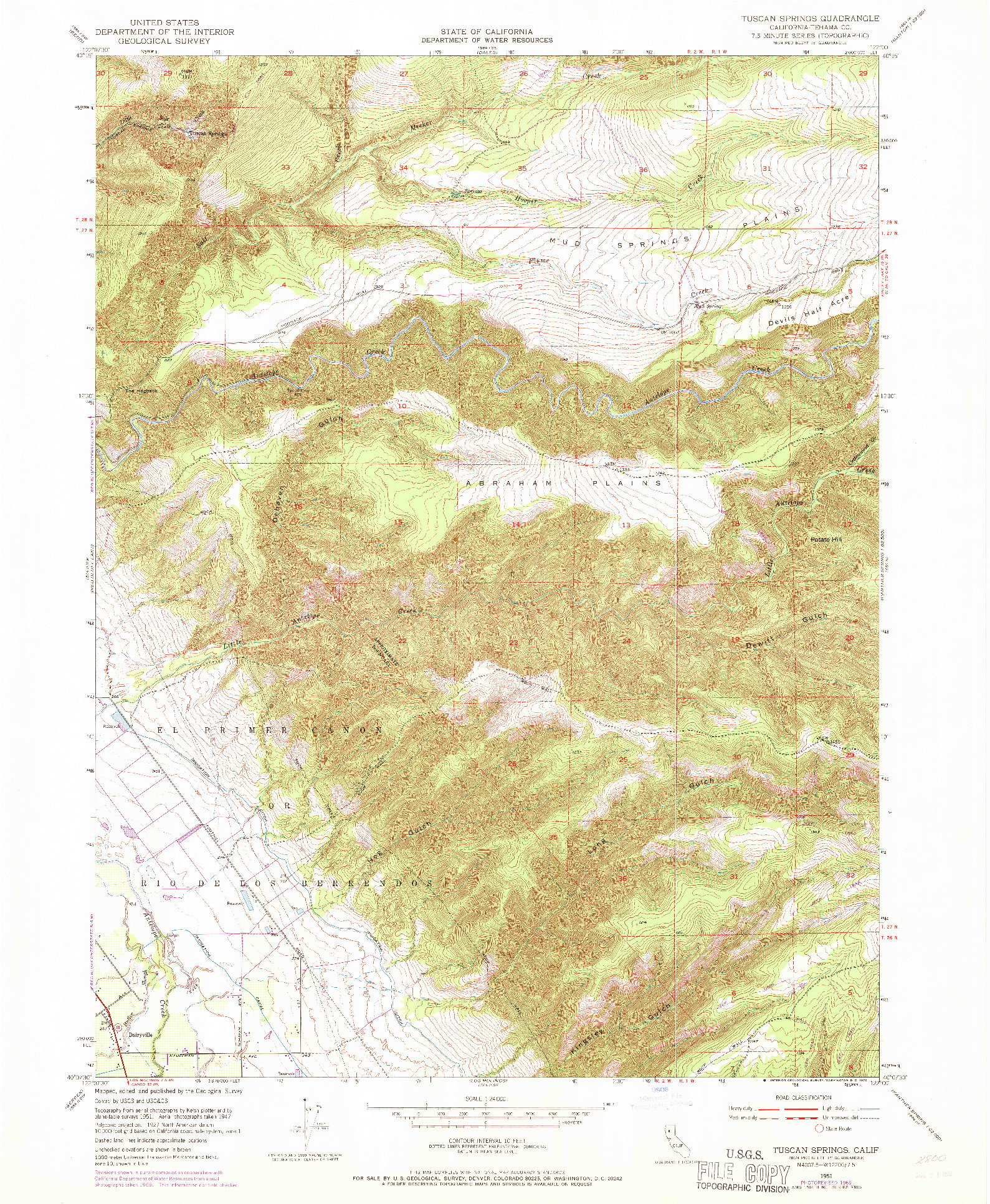 USGS 1:24000-SCALE QUADRANGLE FOR TUSCAN SPRINGS, CA 1951