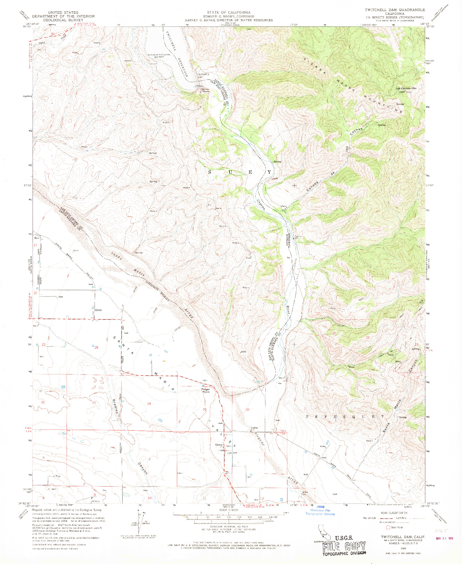 USGS 1:24000-SCALE QUADRANGLE FOR TWITCHELL DAM, CA 1959