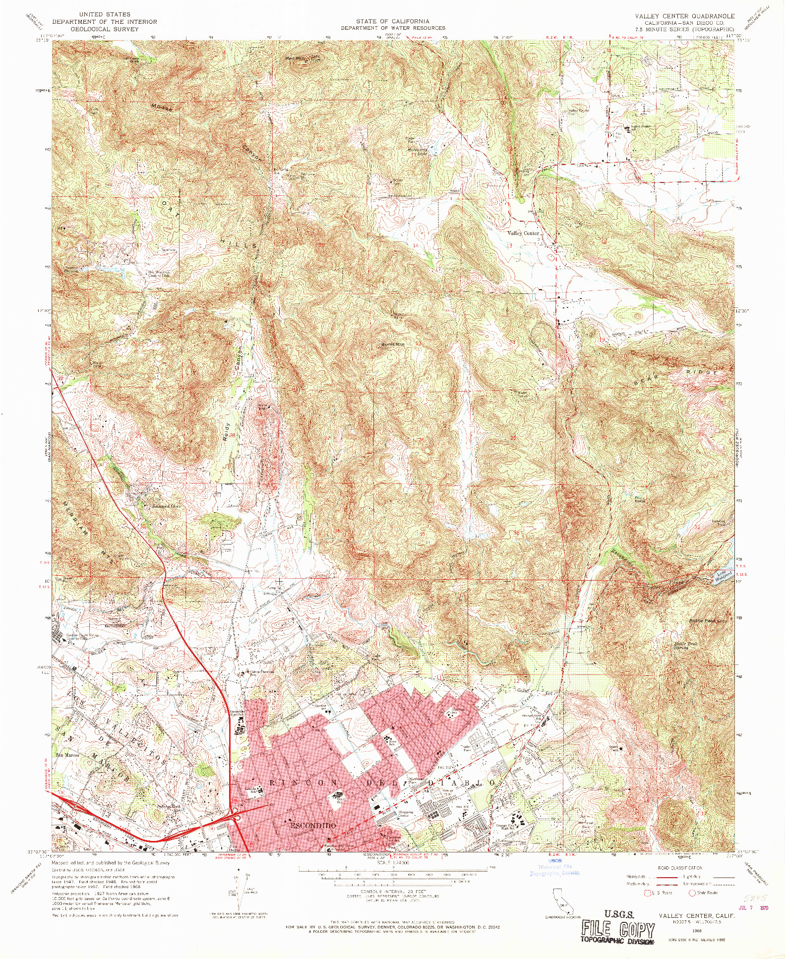 USGS 1:24000-SCALE QUADRANGLE FOR VALLEY CENTER, CA 1968