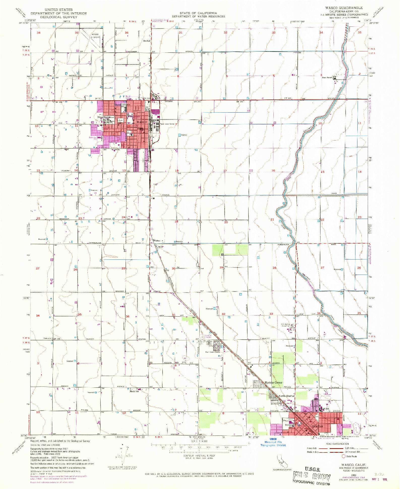 USGS 1:24000-SCALE QUADRANGLE FOR WASCO, CA 1953