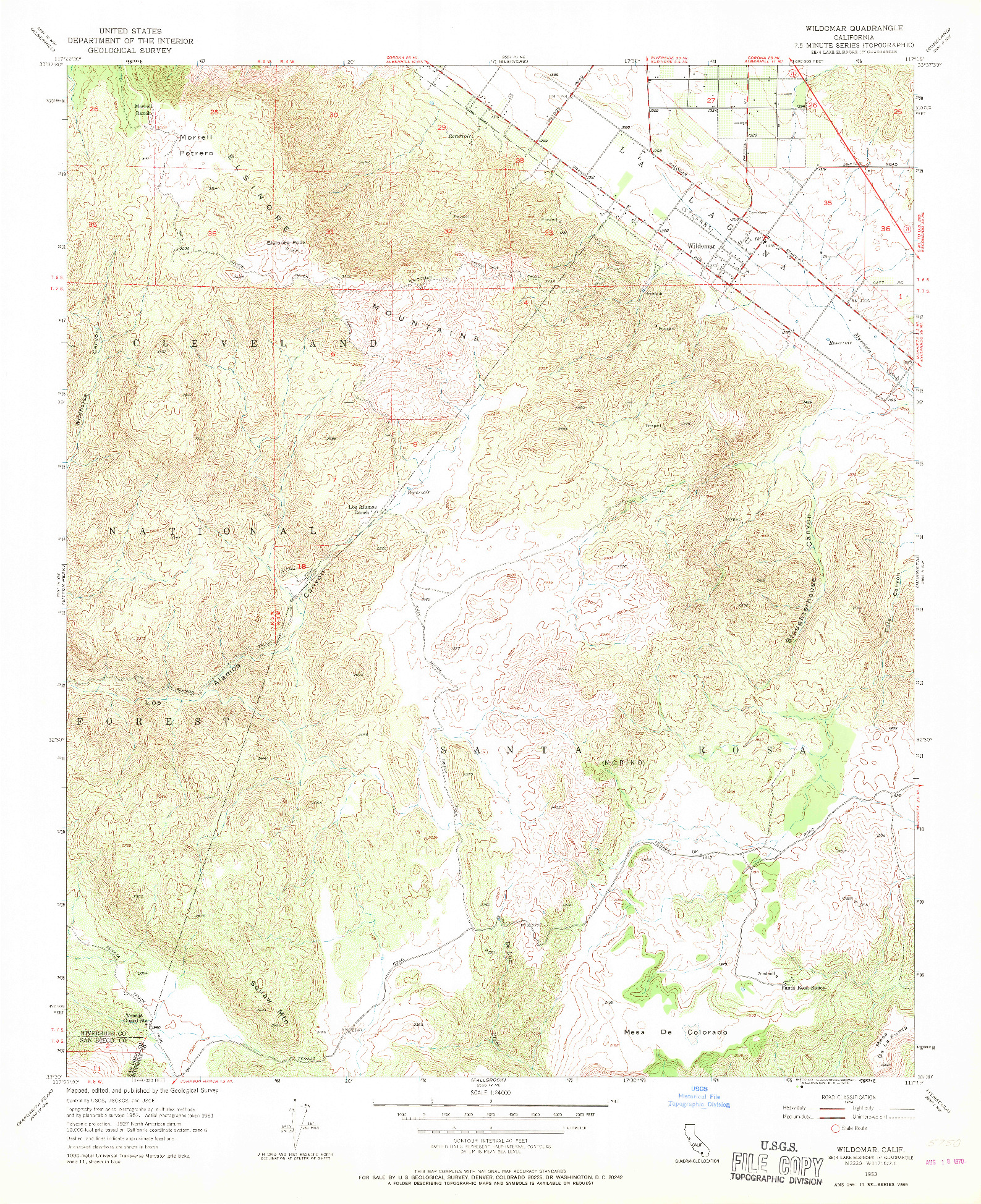 USGS 1:24000-SCALE QUADRANGLE FOR WILDOMAR, CA 1953