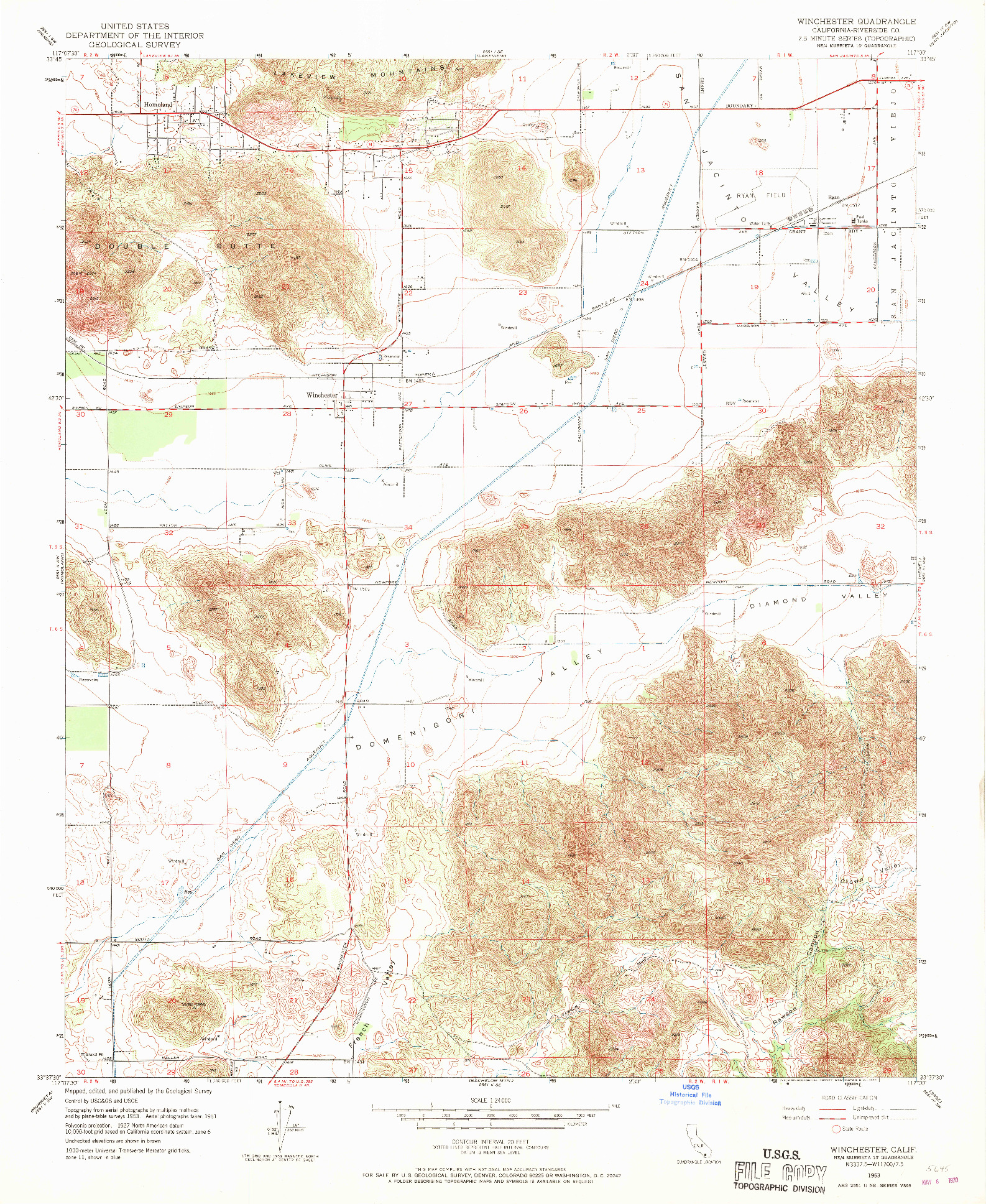 USGS 1:24000-SCALE QUADRANGLE FOR WINCHESTER, CA 1953