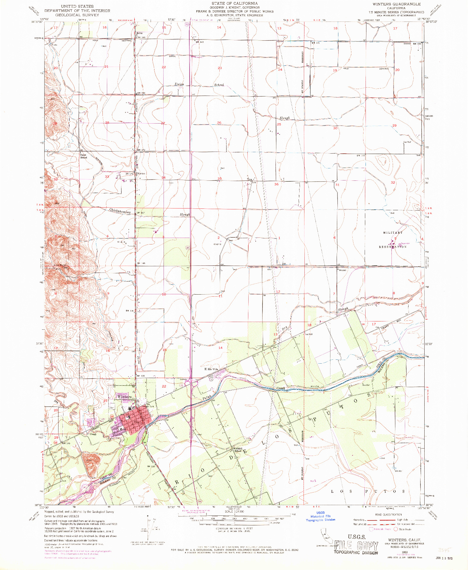 USGS 1:24000-SCALE QUADRANGLE FOR WINTERS, CA 1953