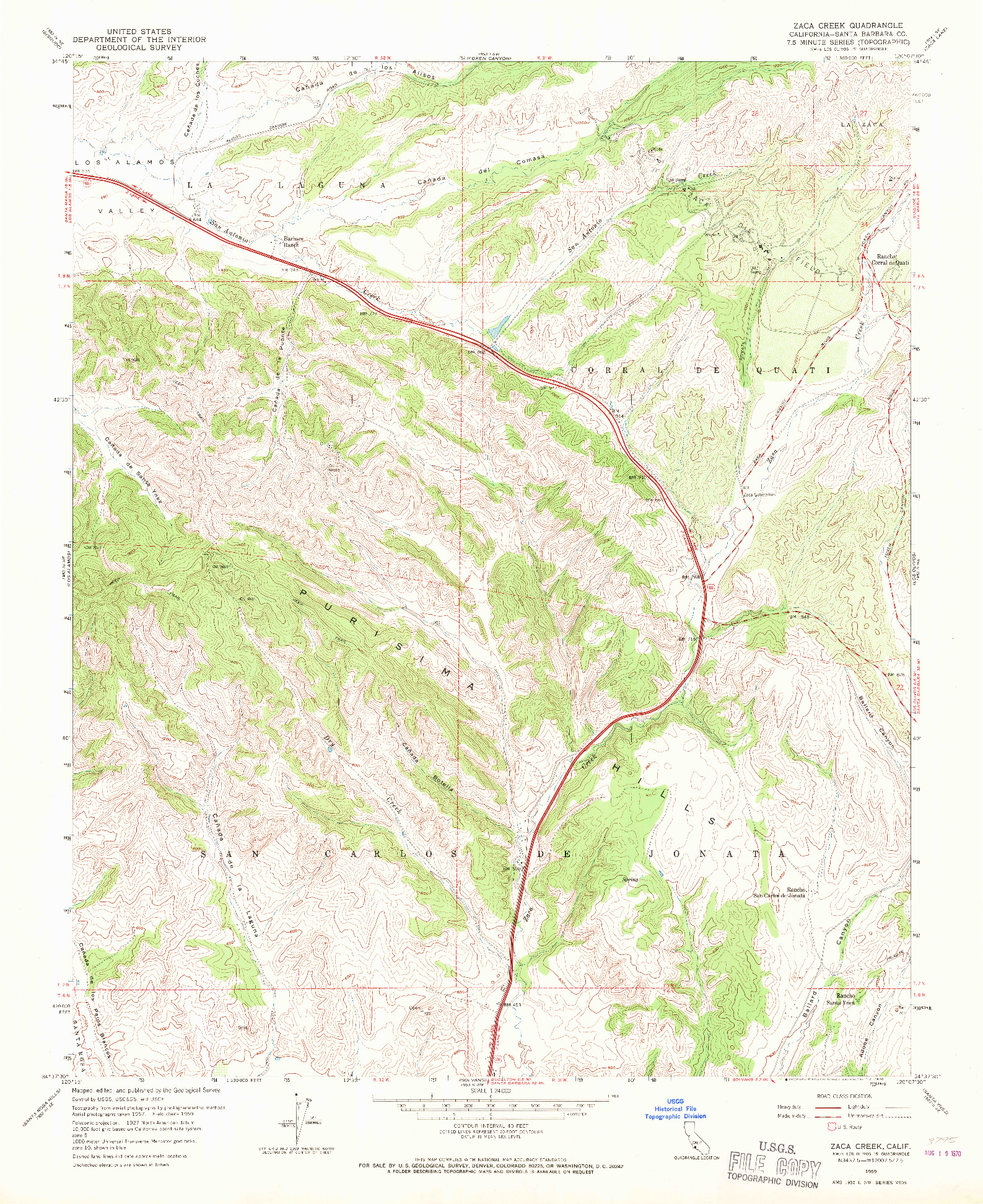 USGS 1:24000-SCALE QUADRANGLE FOR ZACA CREEK, CA 1959