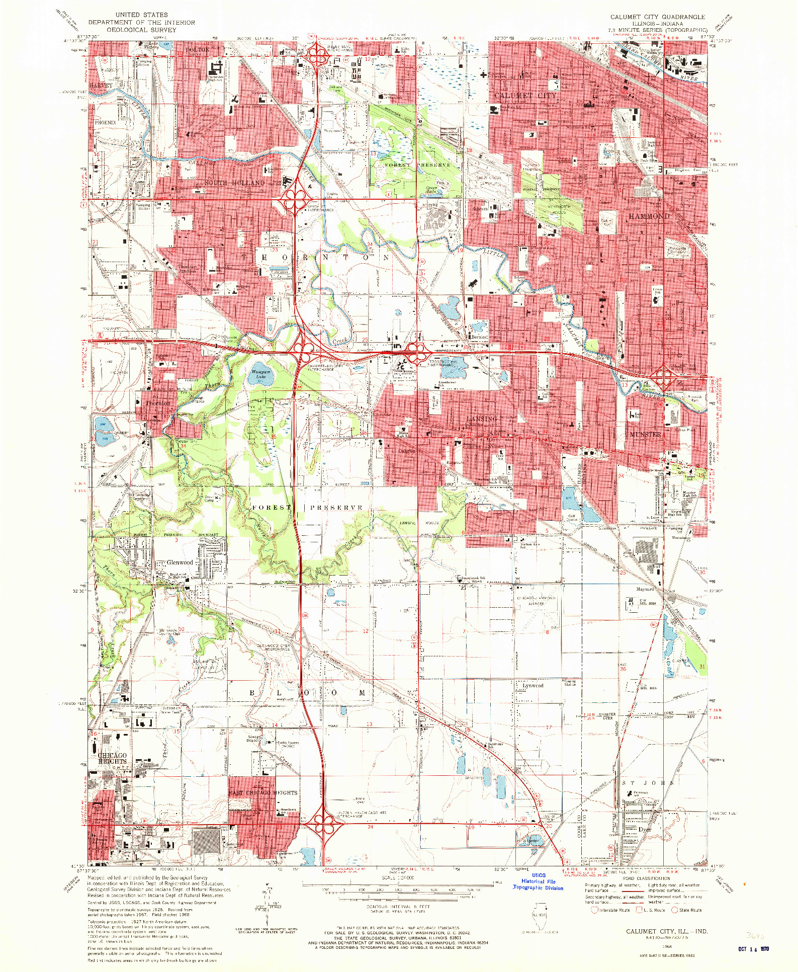 USGS 1:24000-SCALE QUADRANGLE FOR CALUMET CITY, IL 1968