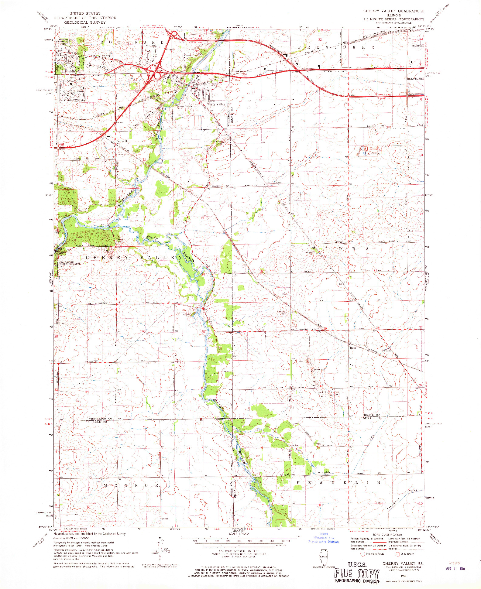 USGS 1:24000-SCALE QUADRANGLE FOR CHERRY VALLEY, IL 1968