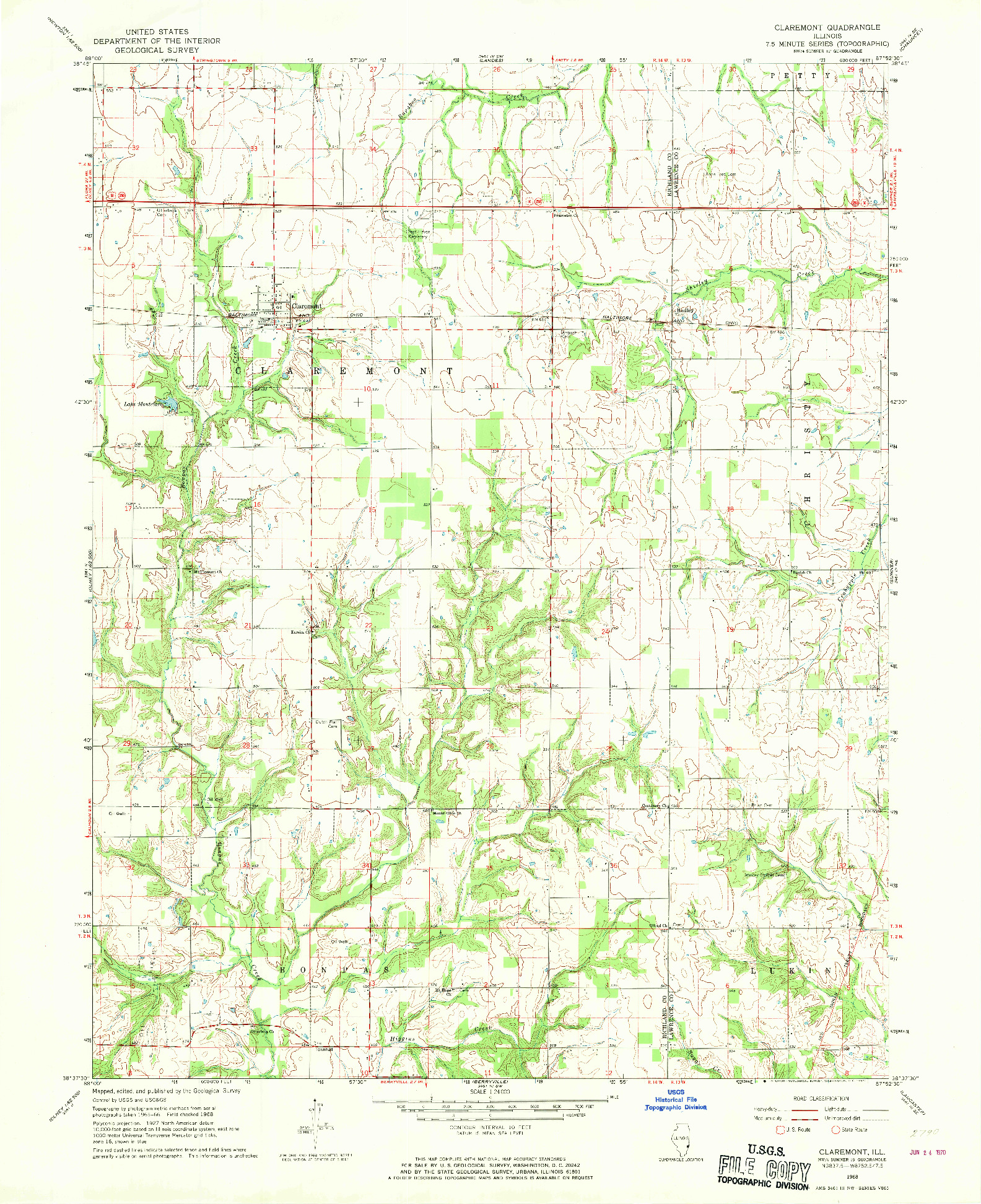 USGS 1:24000-SCALE QUADRANGLE FOR CLAREMONT, IL 1968